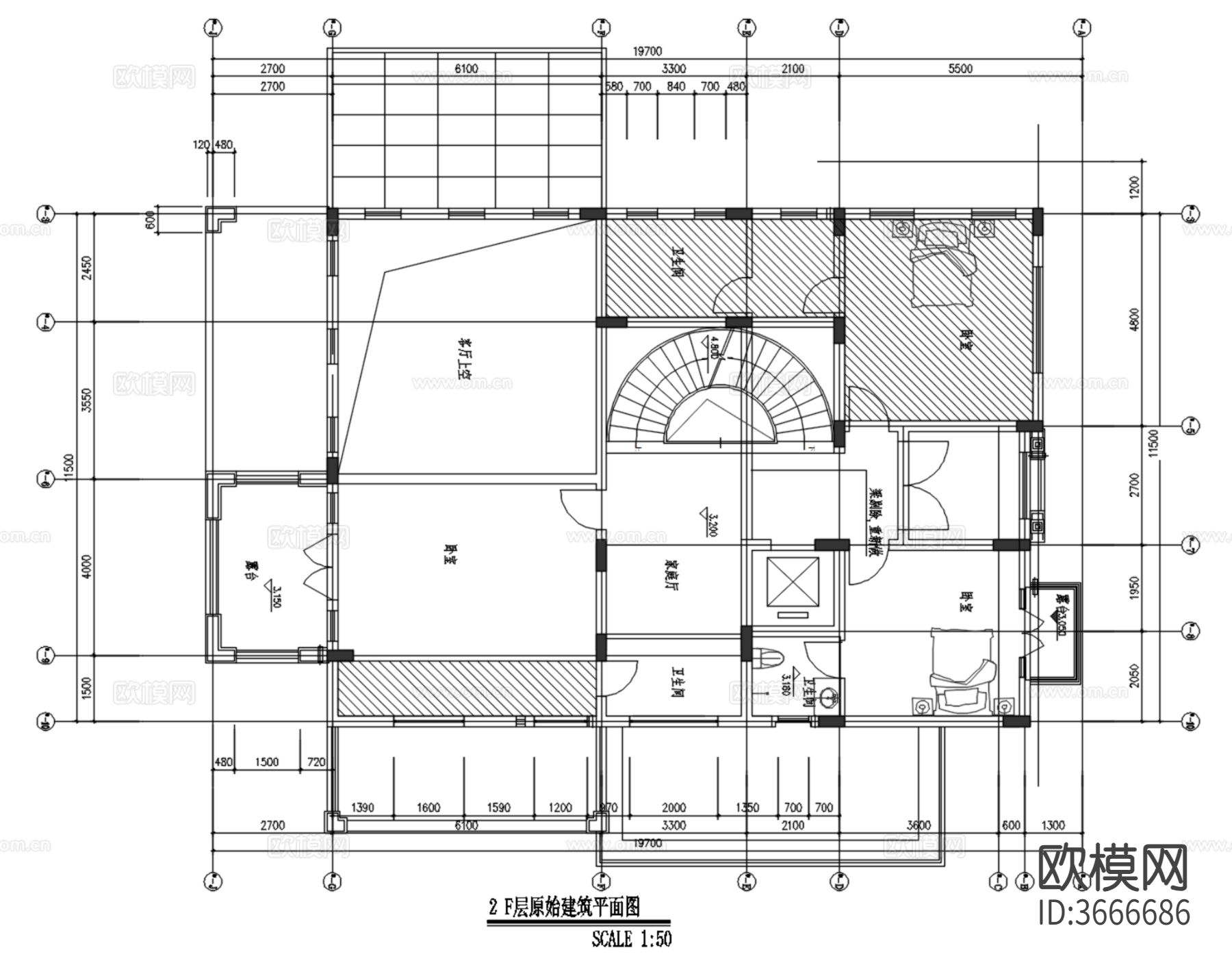 深圳曦城别墅CAD平面图下载（渲染图7）