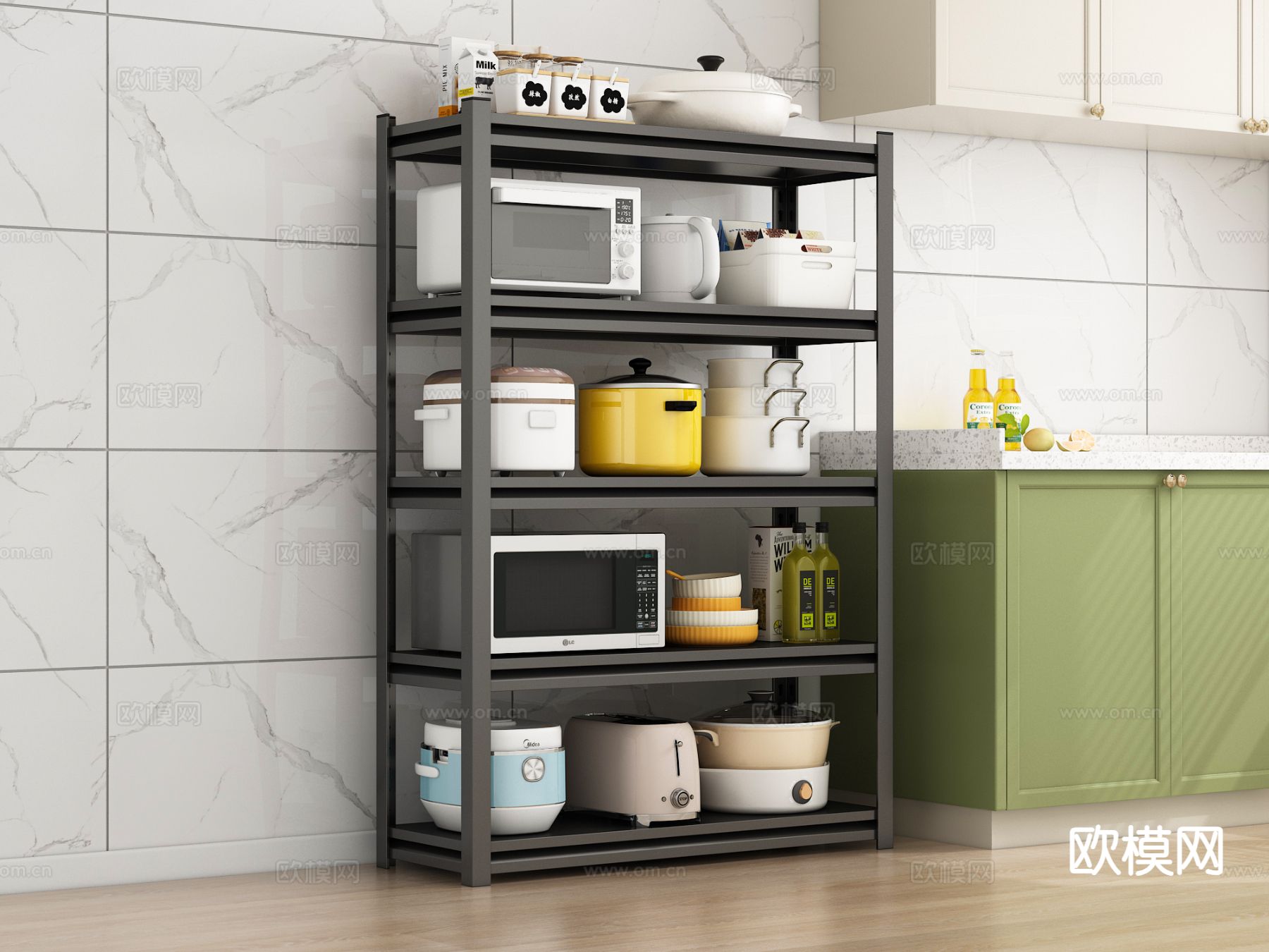 厨房用品 微波炉 调料瓶 碗su模型下载（渲染图2）
