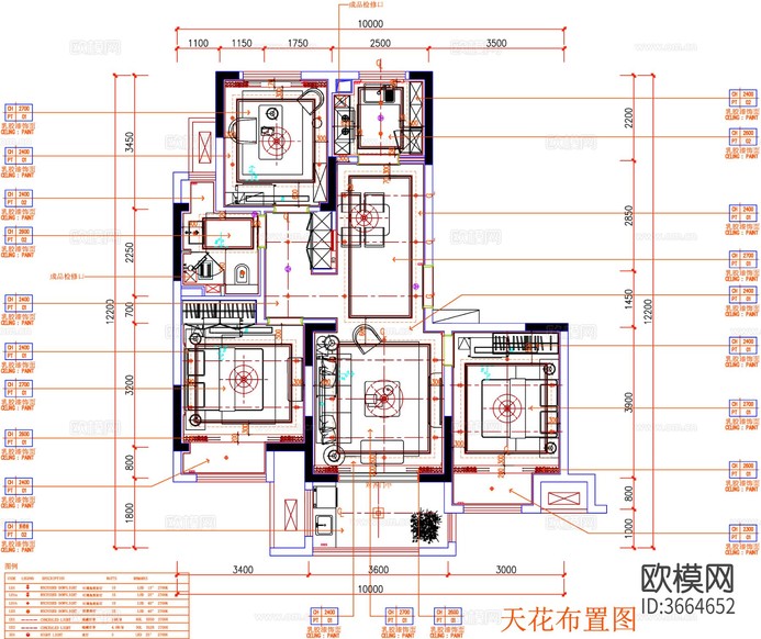 三房戶型cad施工圖下載(渲染圖4)