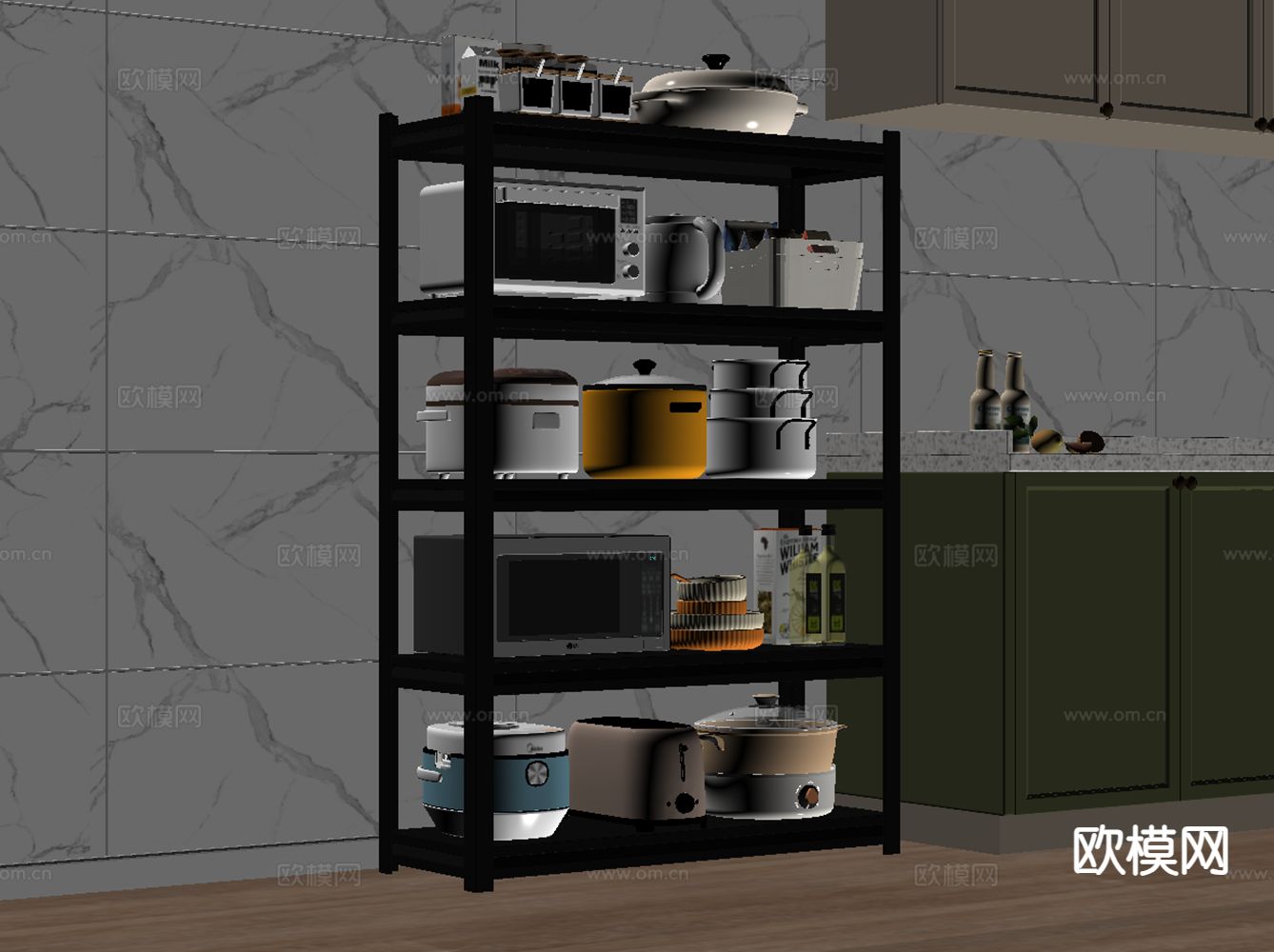 厨房用品 微波炉 调料瓶 碗su模型下载（渲染图1）