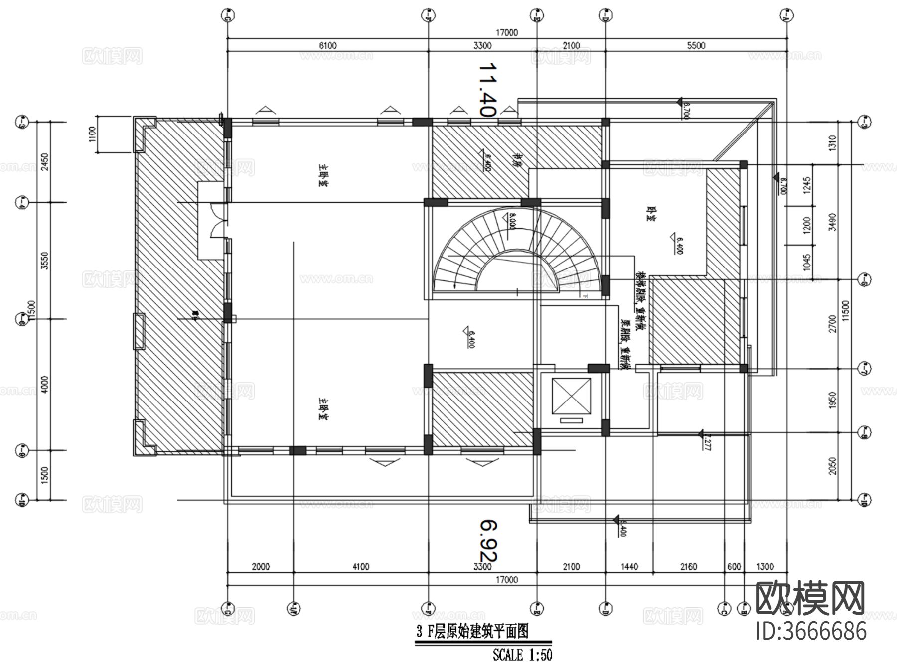 深圳曦城别墅CAD平面图下载（渲染图8）