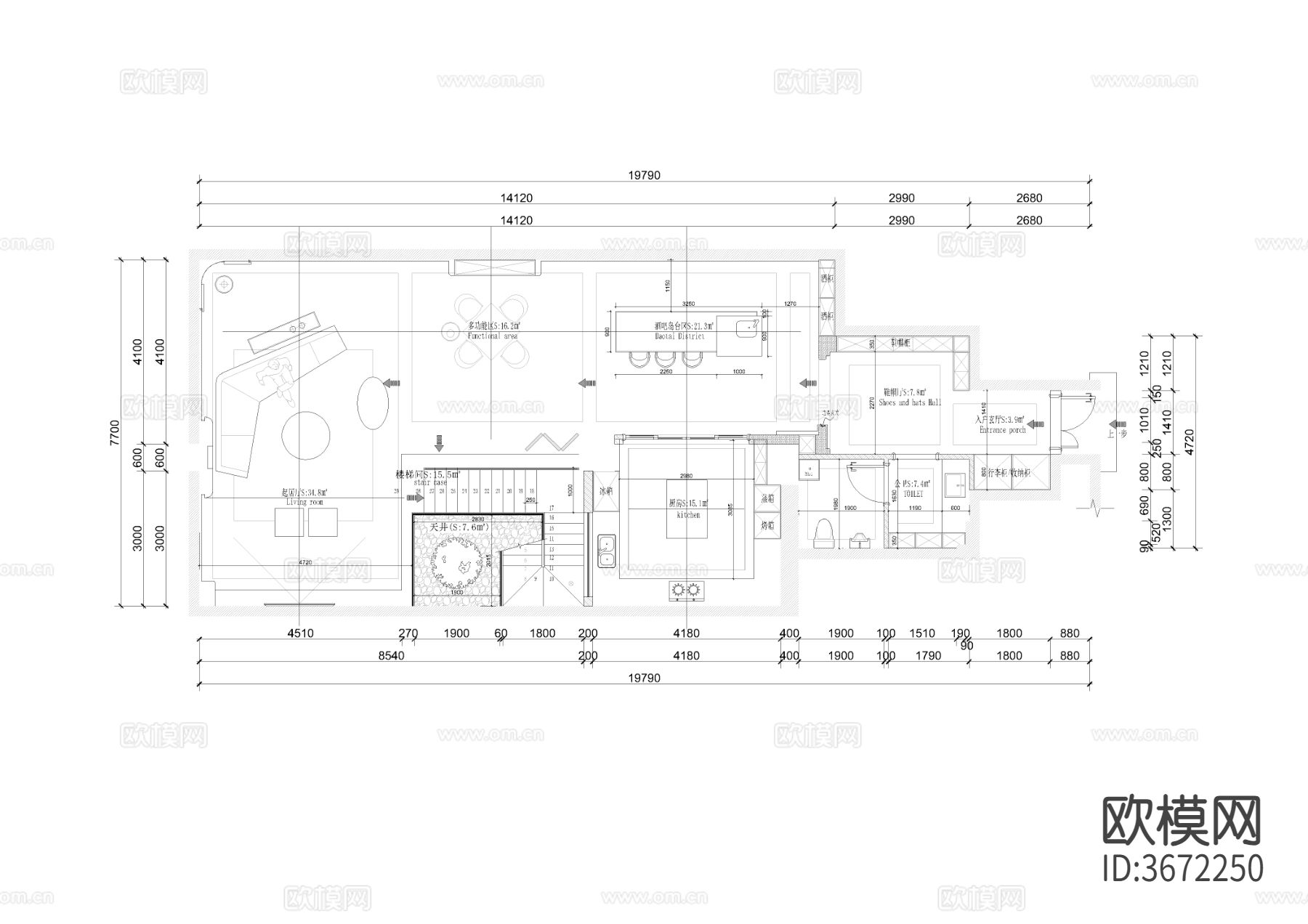 350㎡三层别墅室内cad施工图下载（渲染图2）