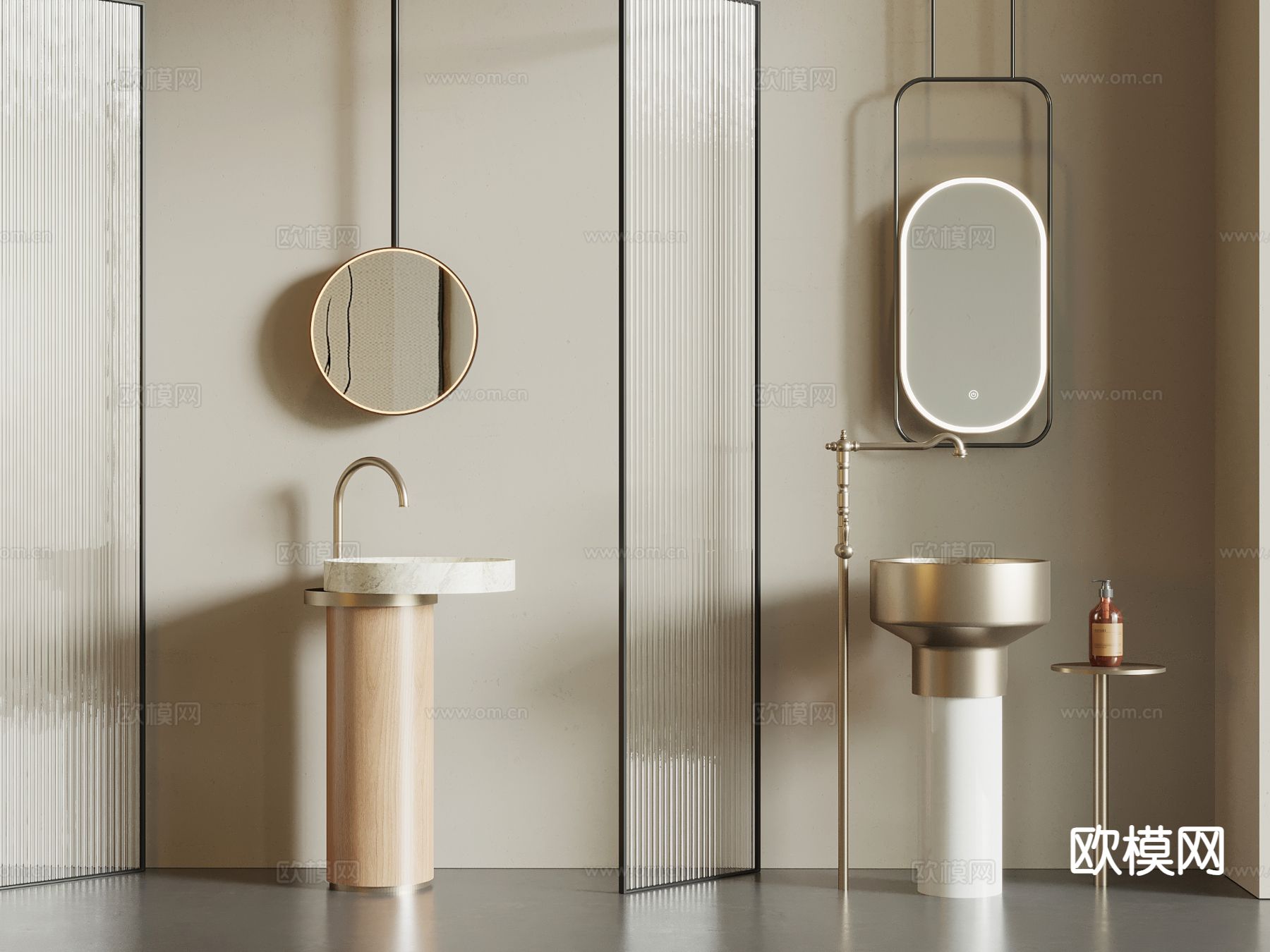 立式台盆 洗手台 洗手盆 柱盆su模型下载（渲染图2）