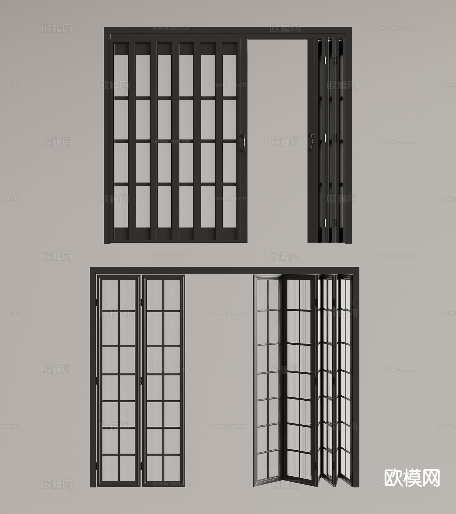 现代金属框门 折叠门 玻璃门3d模型