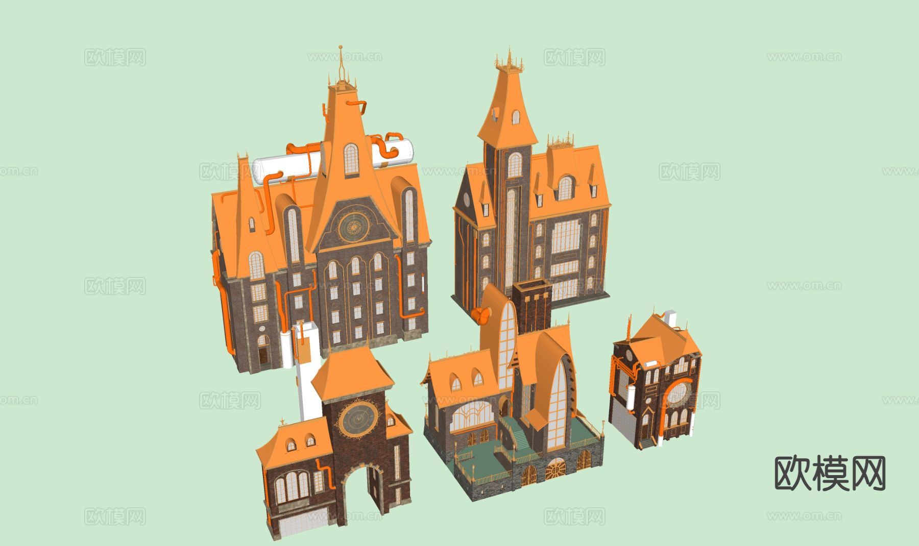 欧式城堡外观su模型下载（渲染图1）