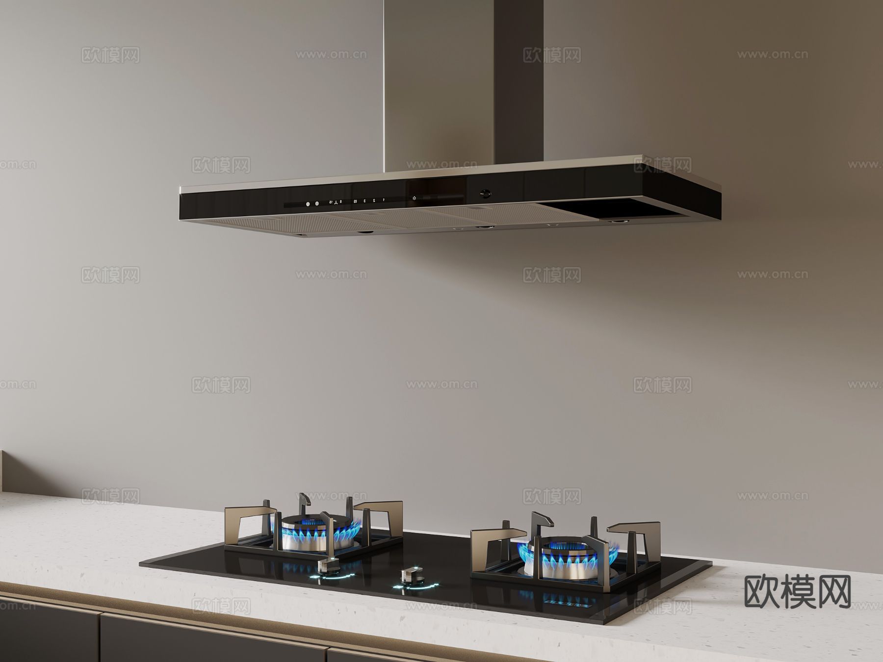 灶具 炉灶 燃气灶 油烟机su模型下载（渲染图2）
