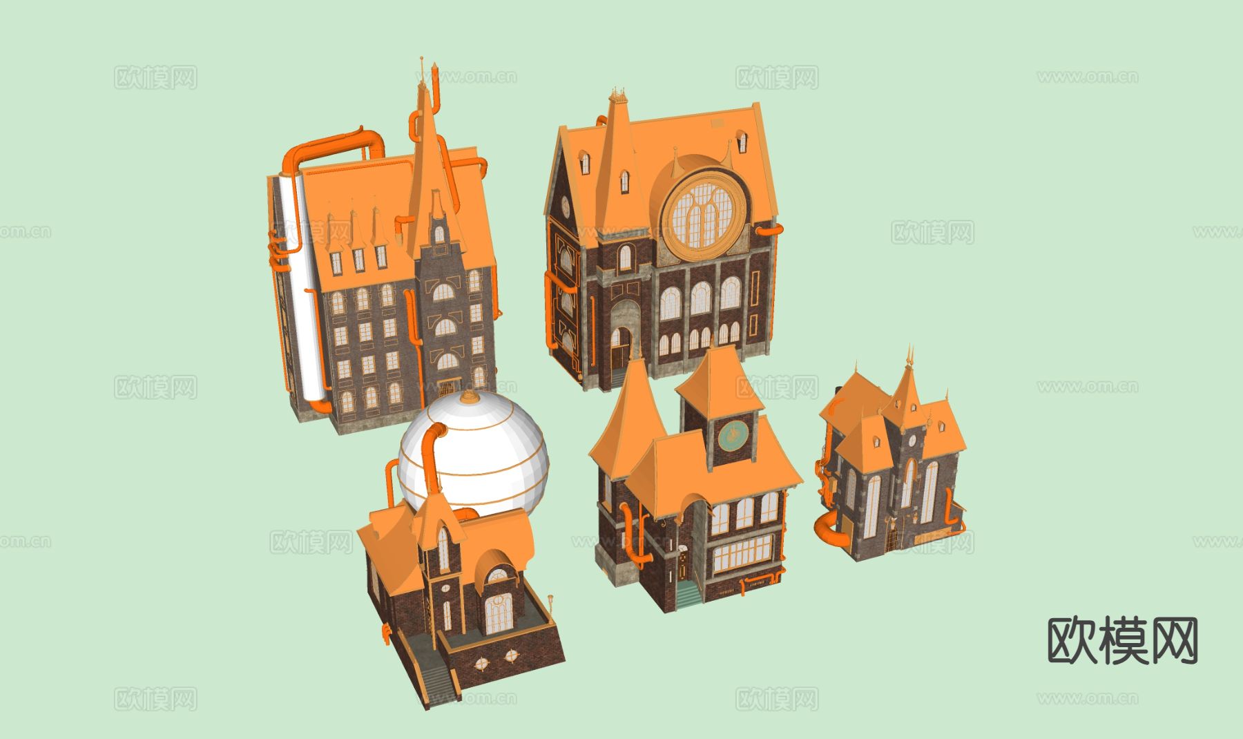欧式城堡外观su模型下载（渲染图1）