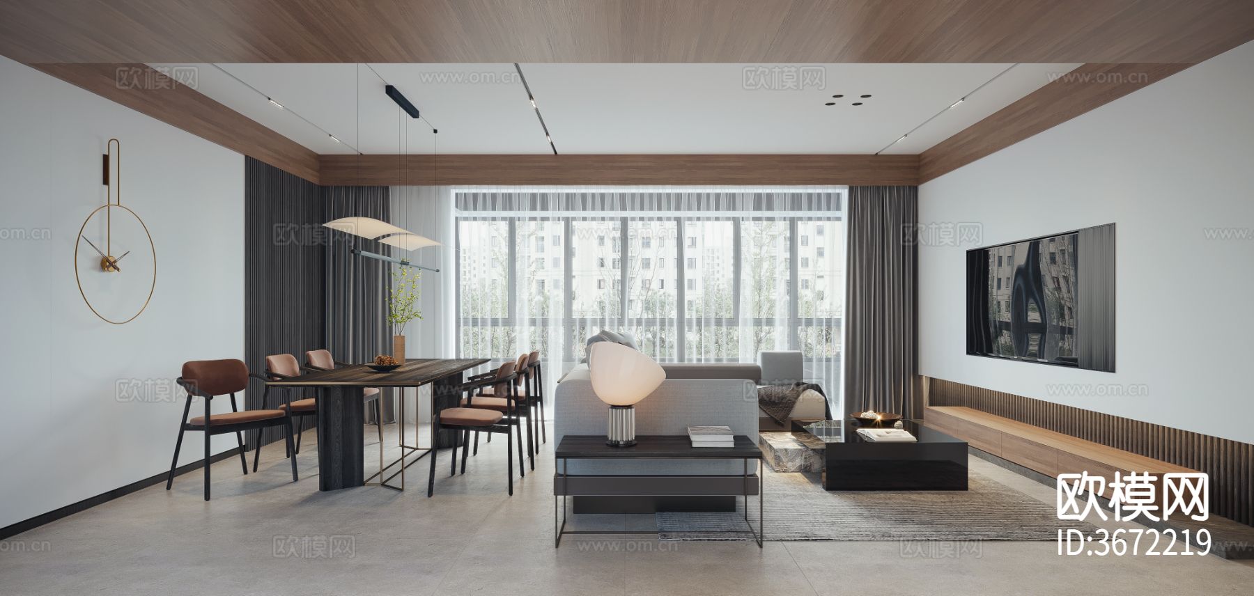 130㎡大平层四房家装空间设计cad施工图下载（渲染图2）