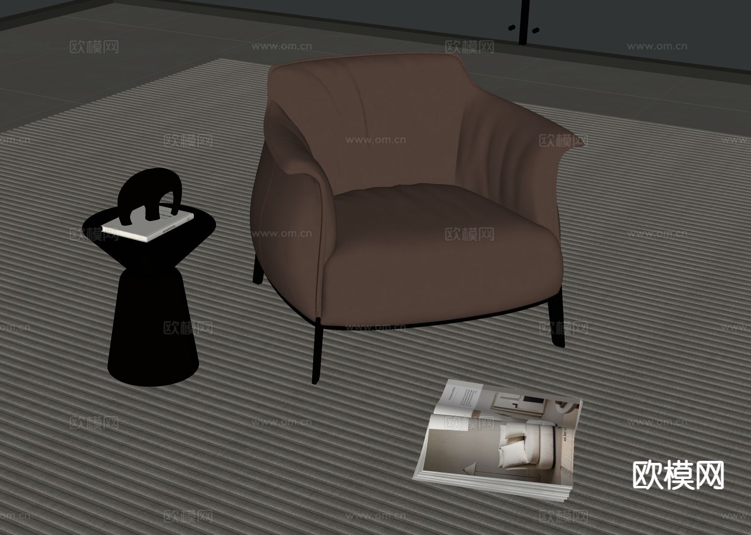 皮革沙发椅 休闲椅 桌几su模型下载（渲染图1）