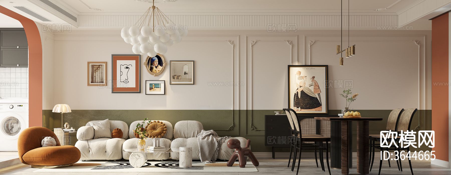 中古风客餐厅装修效果图下载（渲染图5）