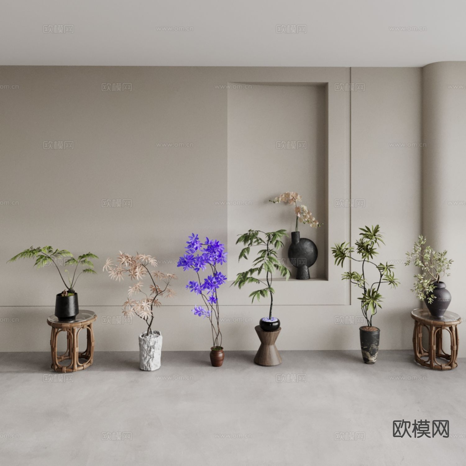 蓝色盆栽 桌面盆栽 绿植盆栽3d模型