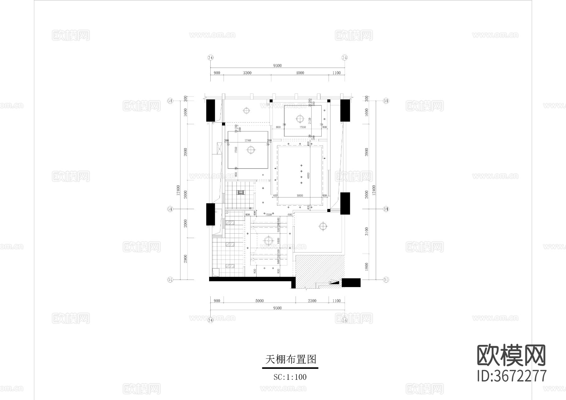 110㎡三房CAD施工图下载（渲染图3）