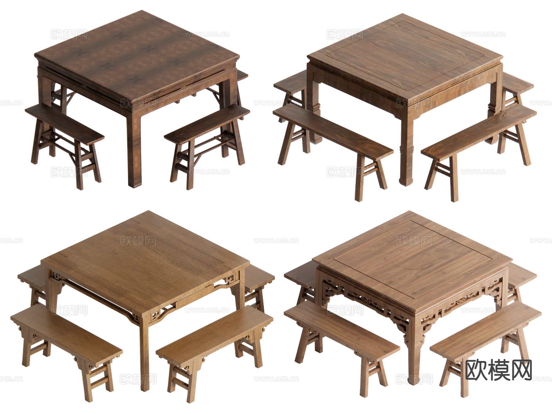 中式餐桌椅 八仙桌su模型下载（渲染图2）