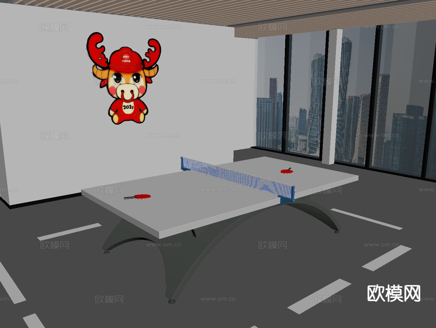 乒乓球桌 乒乓球台su模型下载（渲染图1）