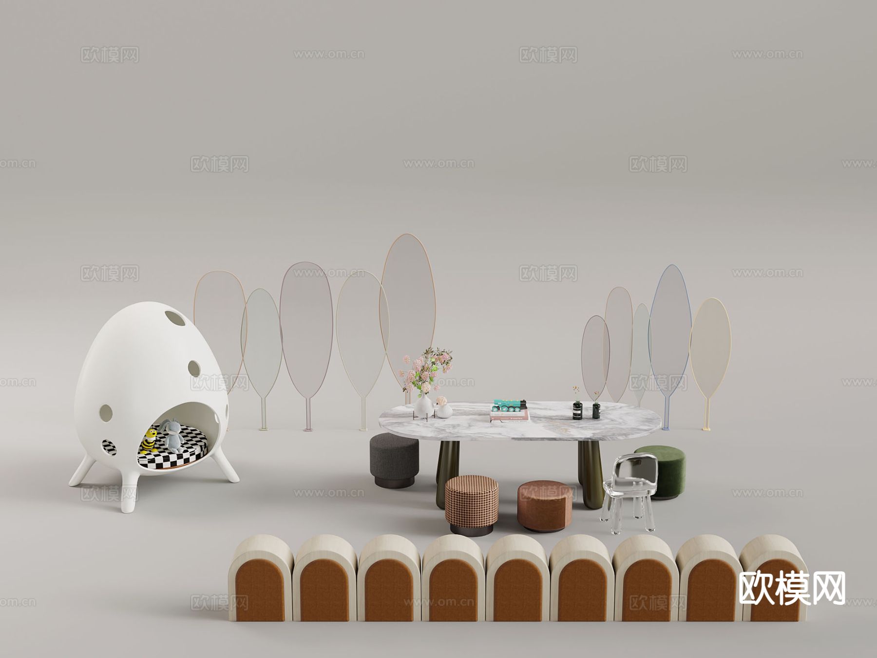 儿童桌椅 游戏桌椅su模型下载（渲染图2）