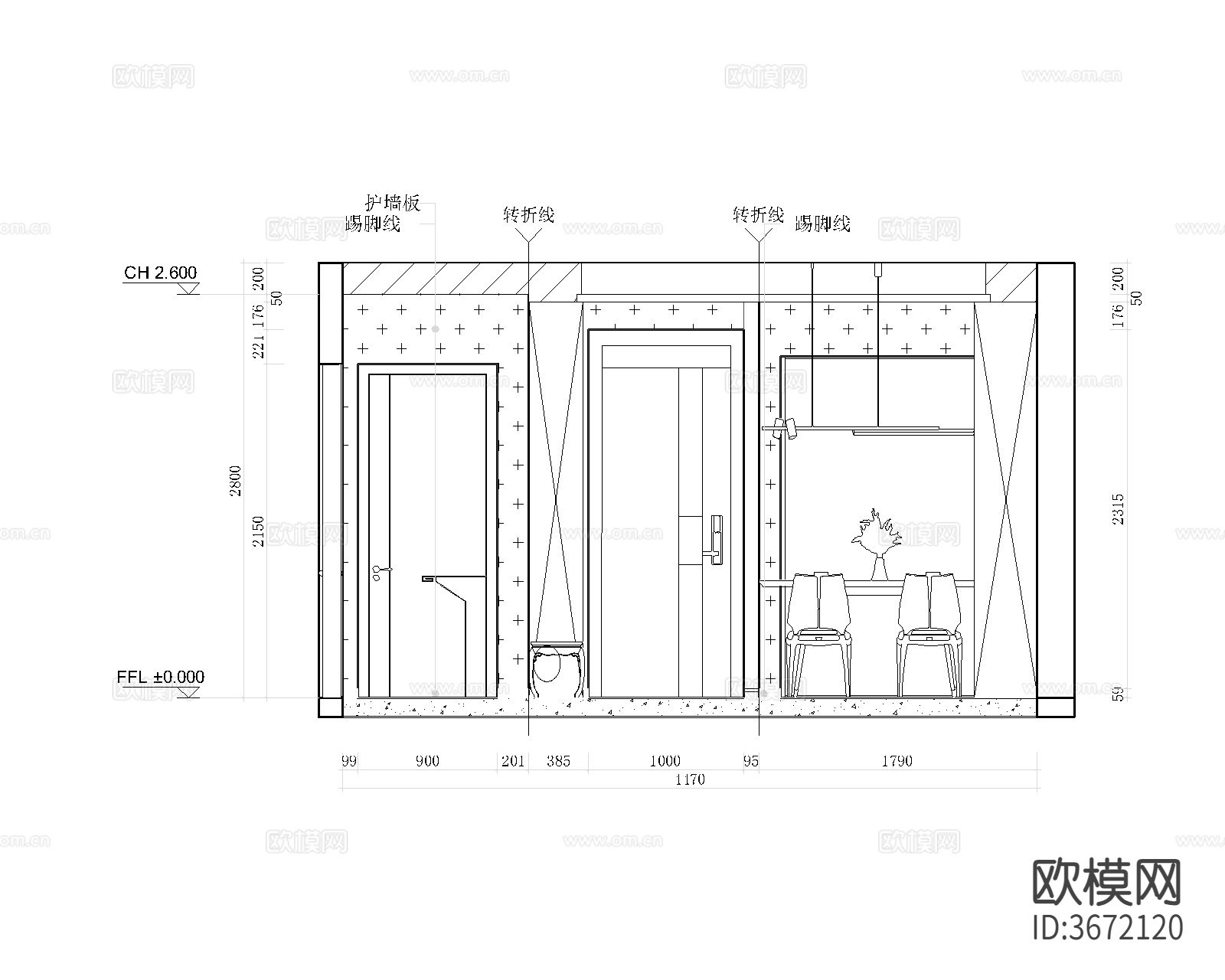 60㎡家居CAD施工图下载（渲染图8）