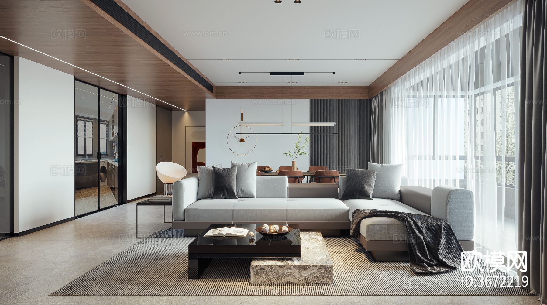 130㎡大平层四房家装空间设计cad施工图下载（渲染图1）