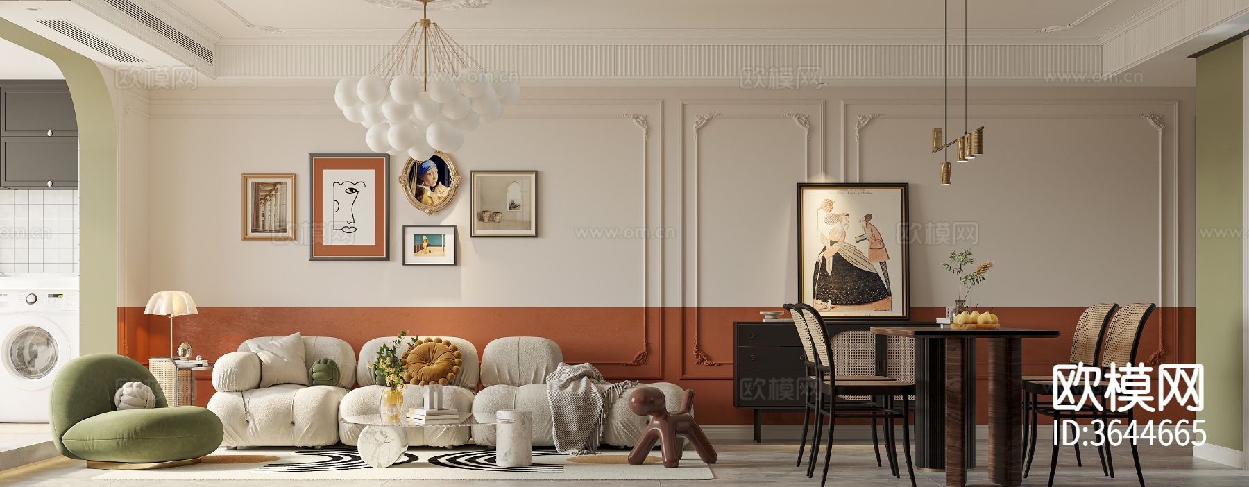 中古风客餐厅装修效果图下载（渲染图1）