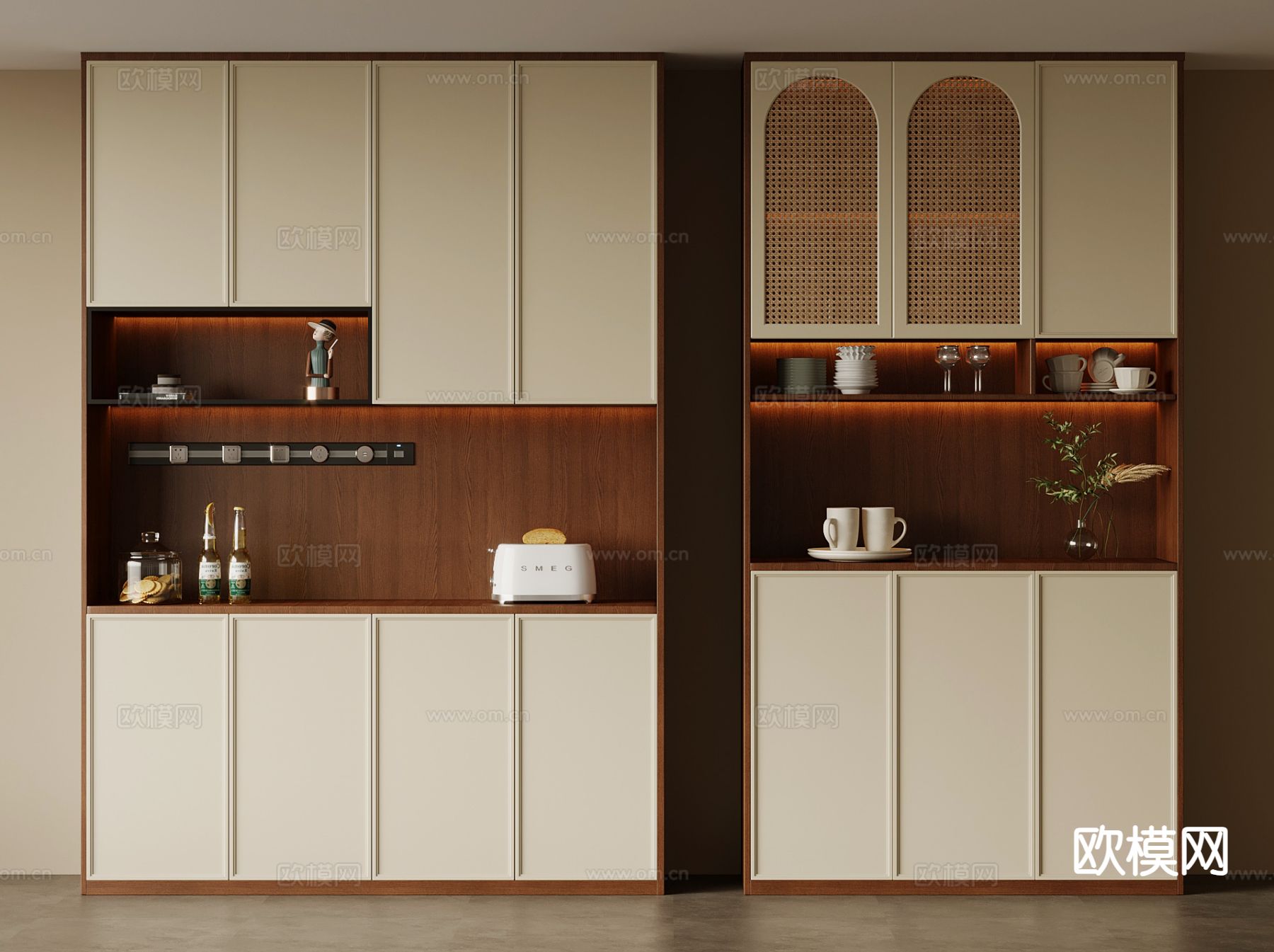 中古风酒柜 餐边柜su模型下载（渲染图2）