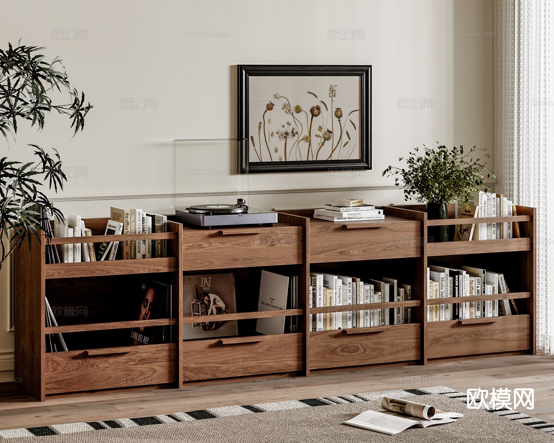 中古风矮书柜  落地柜su模型下载（渲染图2）