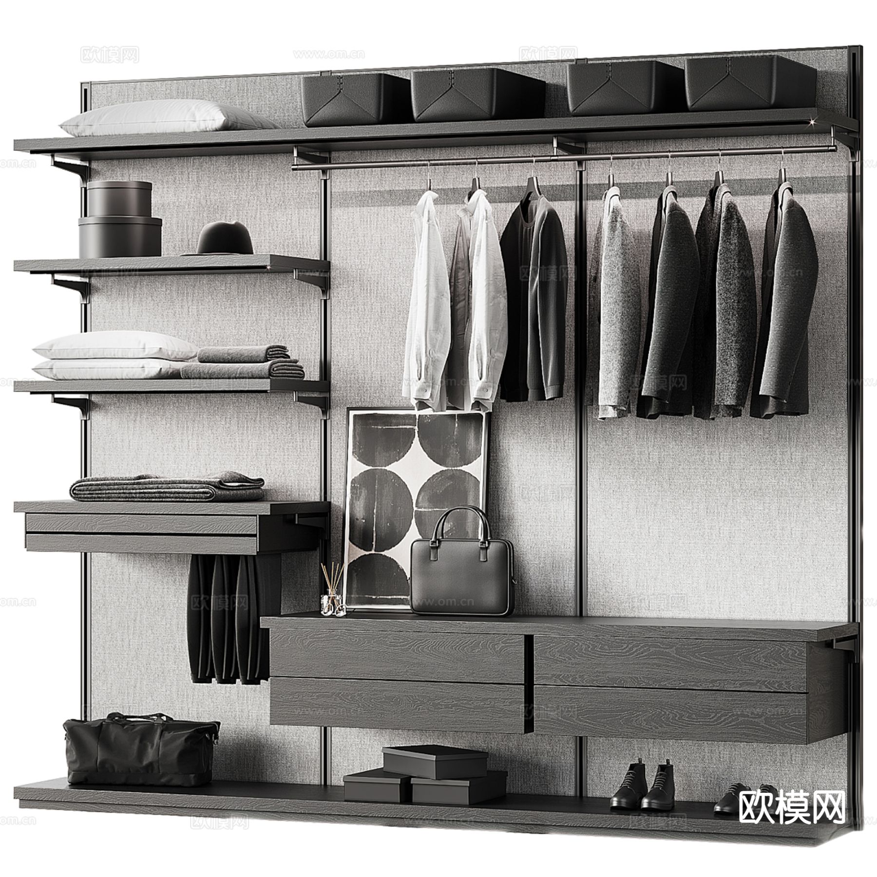 开放式衣柜 无门衣柜su模型下载（渲染图2）