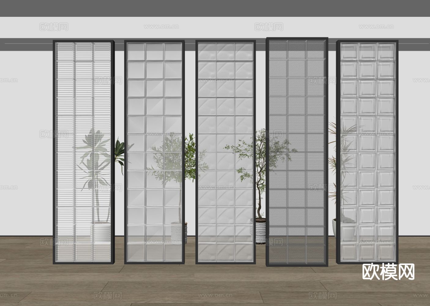 玻璃砖隔断 透明砖隔断 玄关屏风su模型下载（渲染图1）