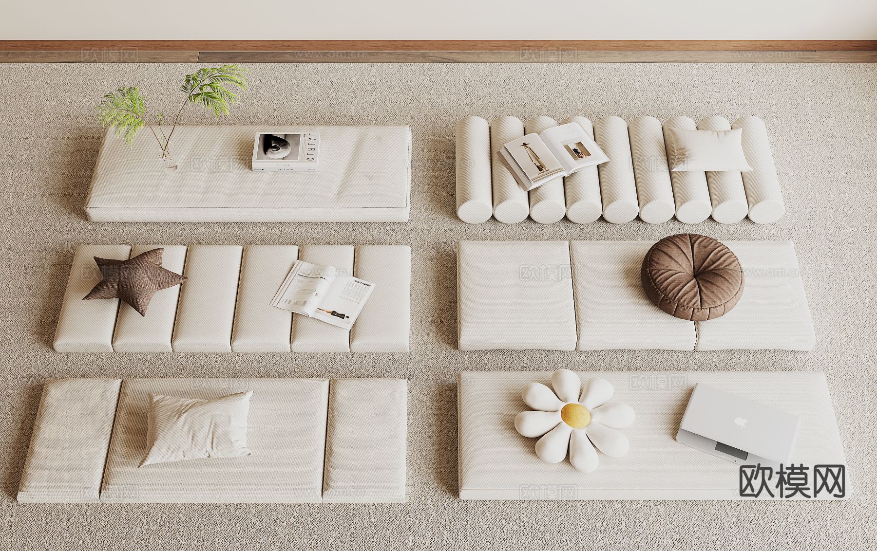 现代坐垫 飘窗垫3d模型下载