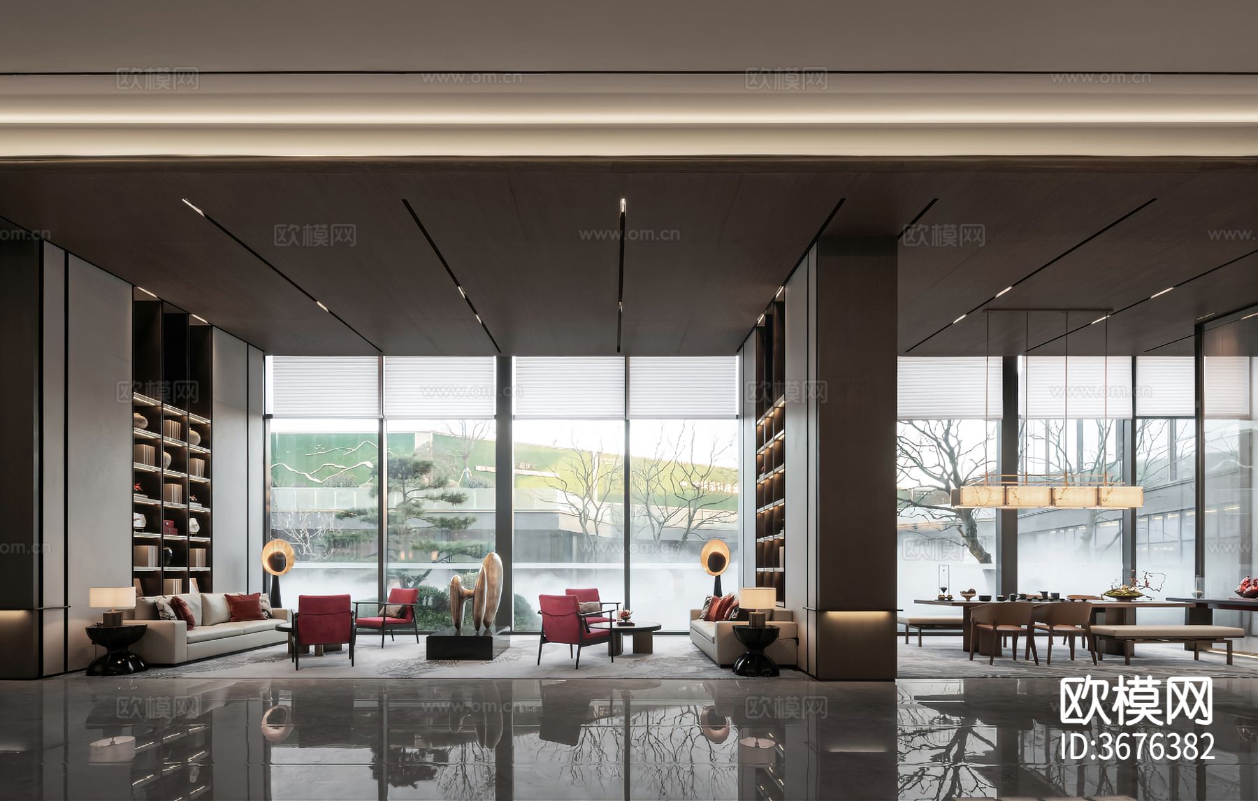 新中式售楼处装修效果图下载（渲染图4）