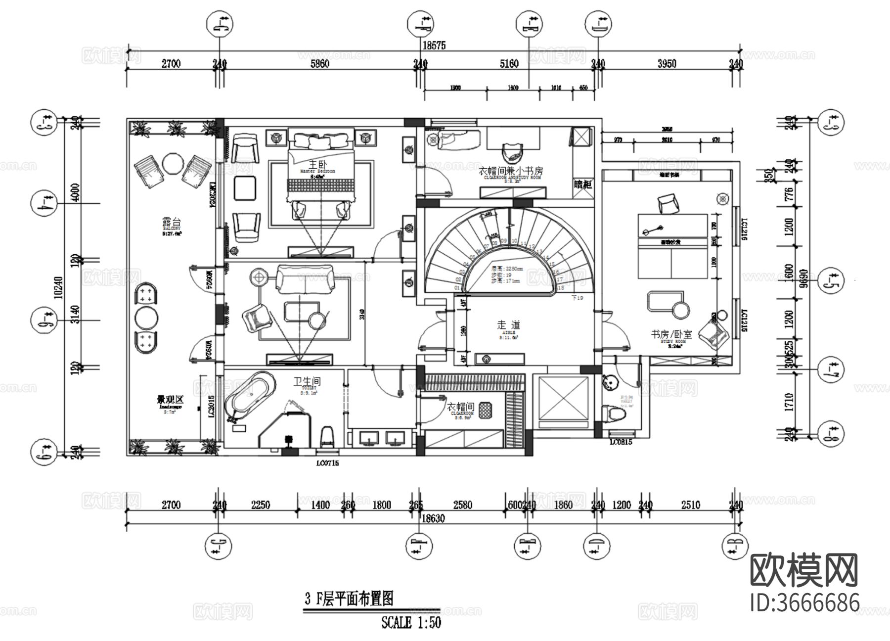 深圳曦城别墅CAD平面图下载（渲染图3）