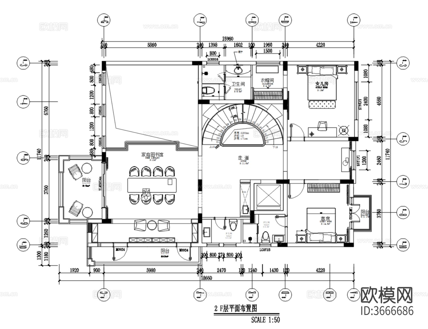 深圳曦城别墅CAD平面图下载（渲染图2）