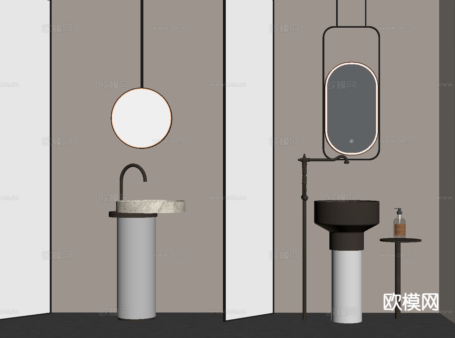 立式台盆 洗手台 洗手盆 柱盆su模型下载（渲染图1）