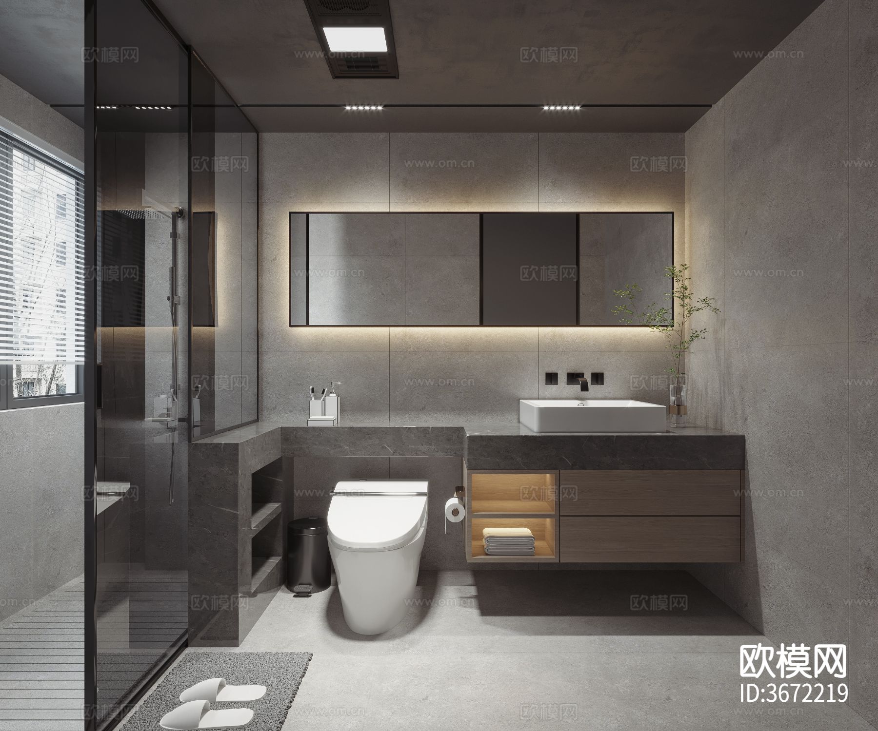 130㎡大平层四房家装空间设计cad施工图下载（渲染图3）