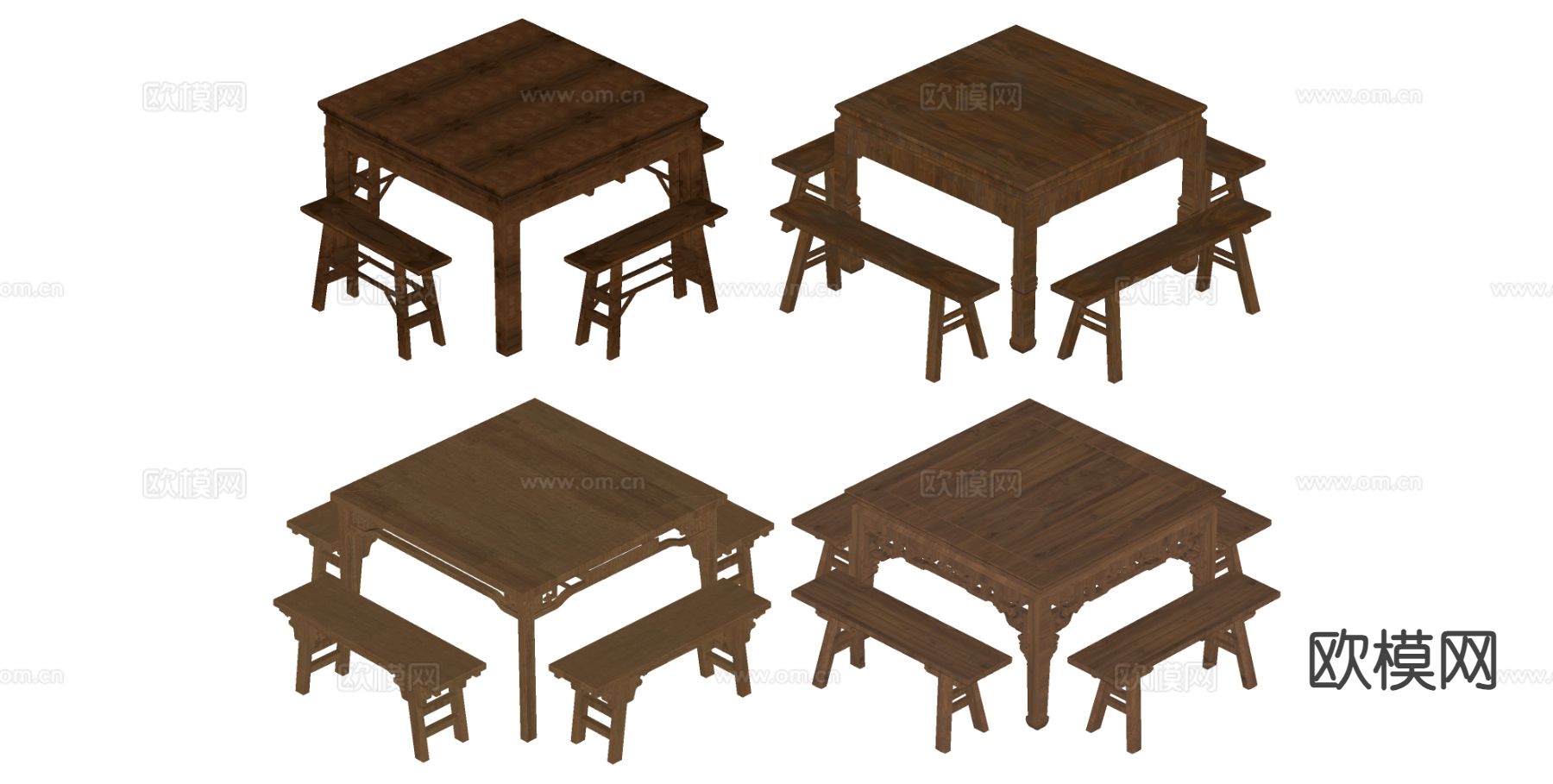 中式餐桌椅 八仙桌su模型下载（渲染图1）