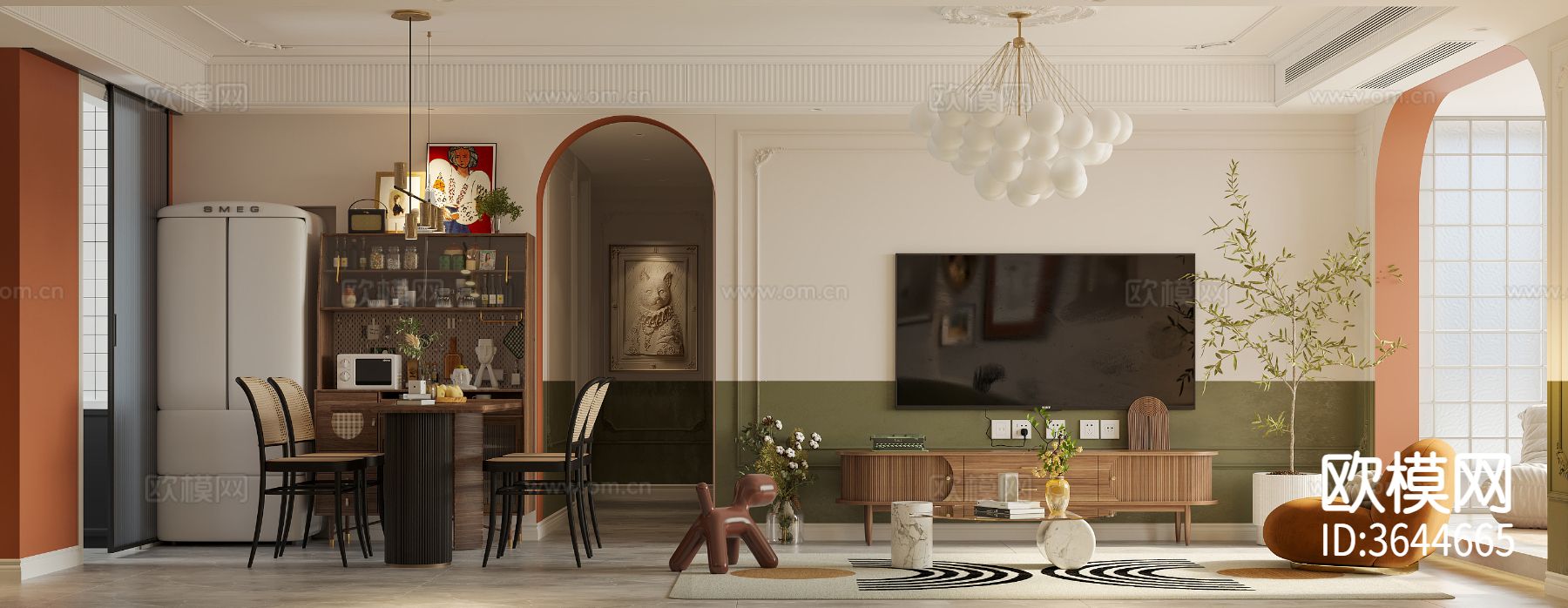 中古风客餐厅装修效果图下载（渲染图4）