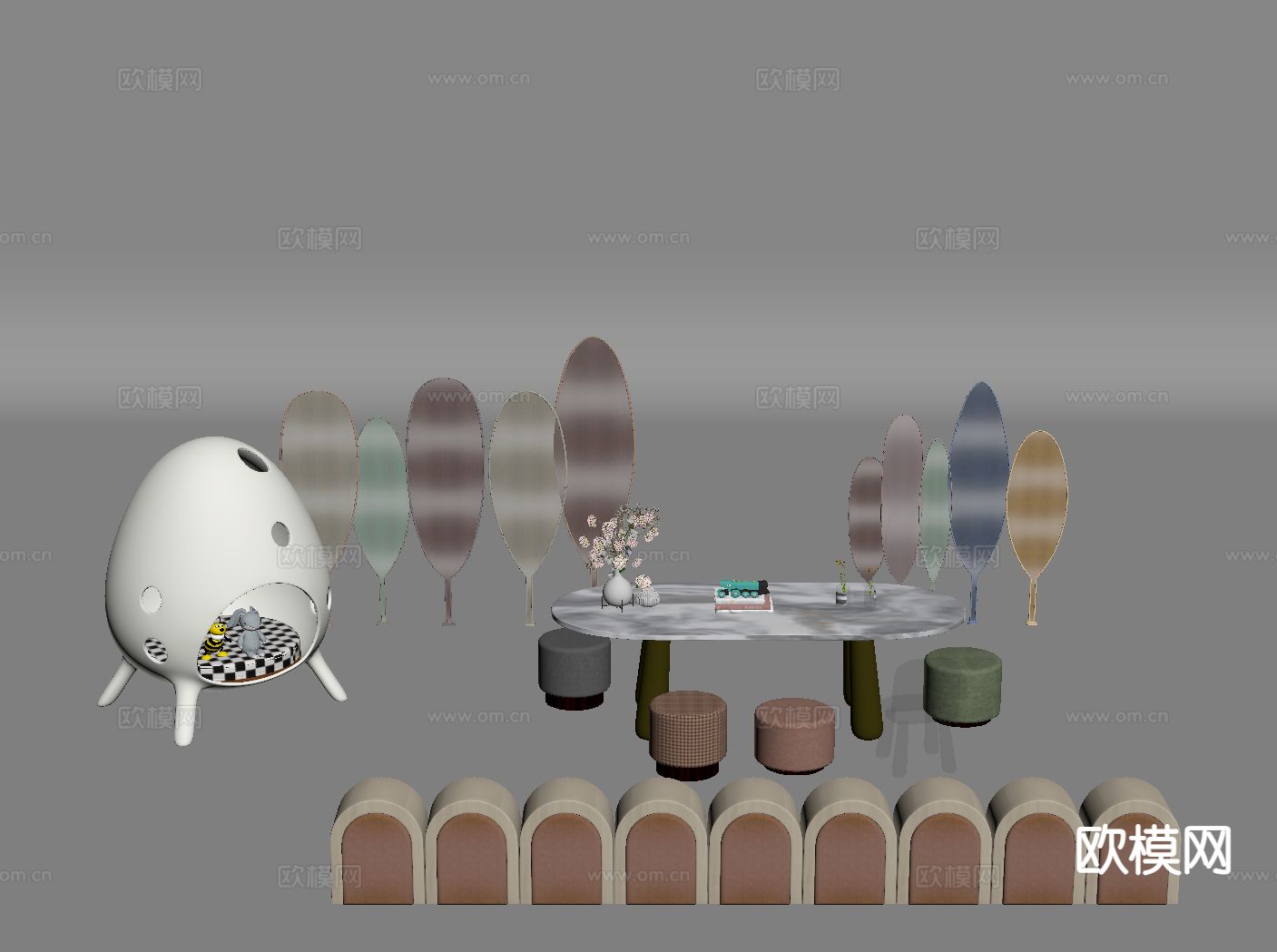 儿童桌椅 游戏桌椅su模型下载（渲染图1）