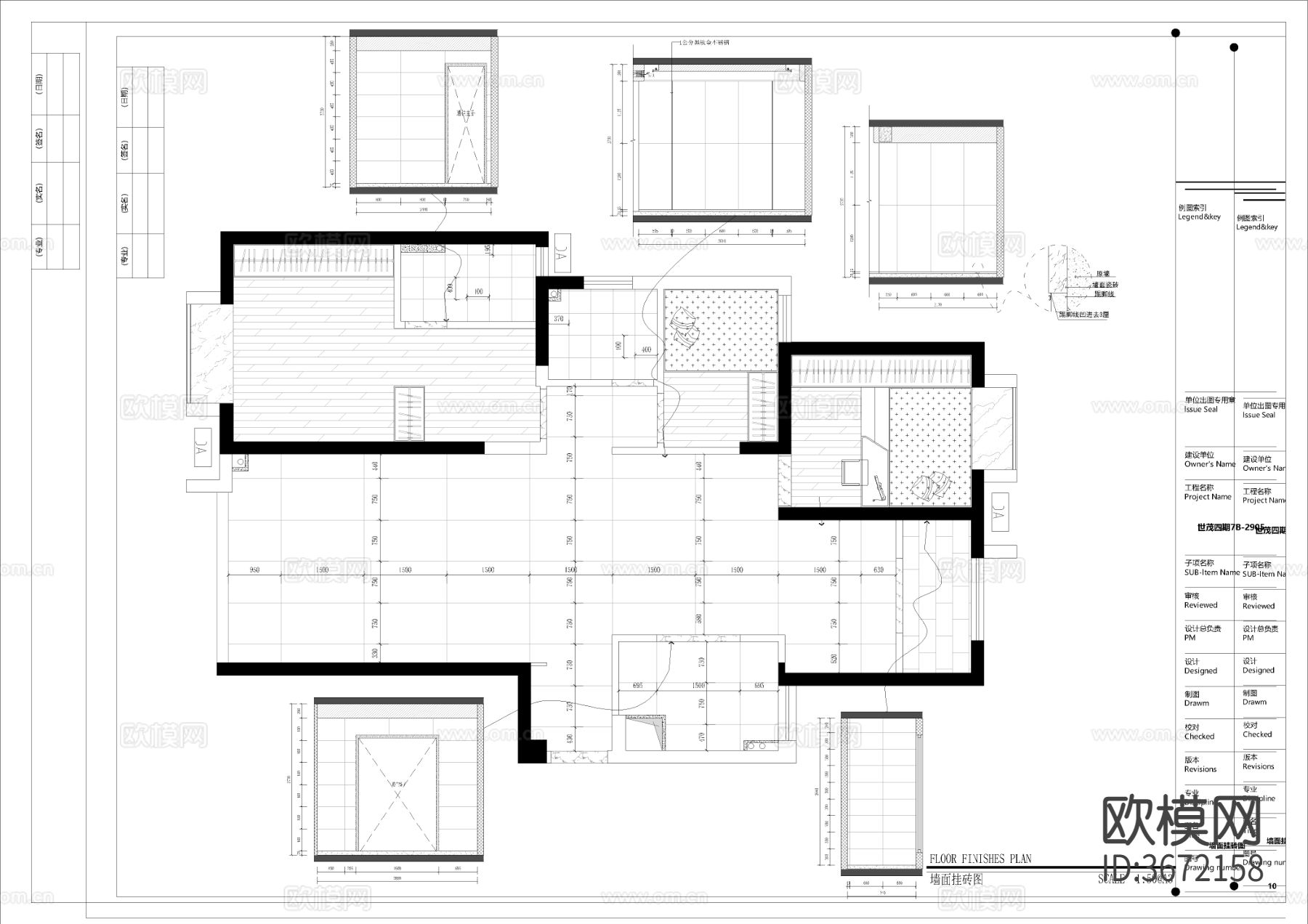 95㎡三房CAD施工图下载（渲染图2）