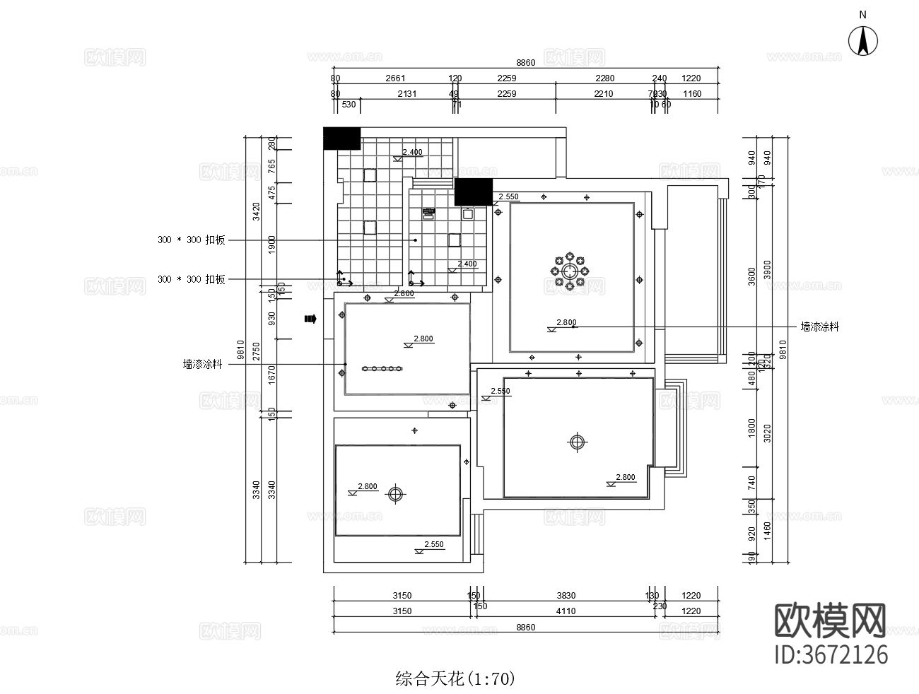 70㎡三居室家装CAD施工图下载（渲染图4）