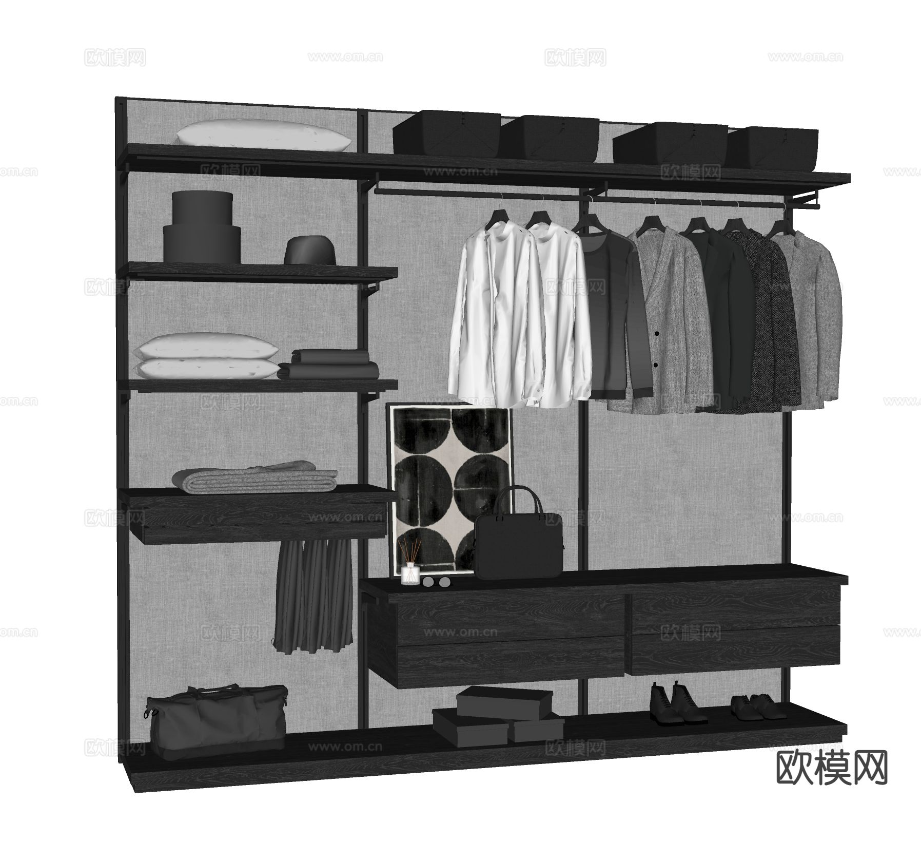 开放式衣柜 无门衣柜su模型下载（渲染图1）