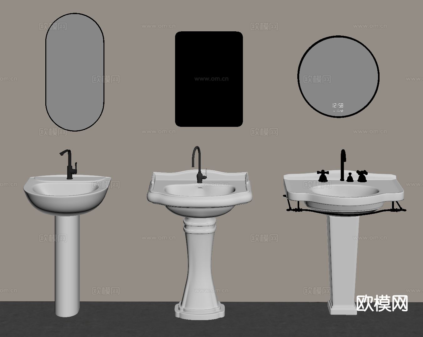 立式台盆 洗手台 柱盆 洗脸盆su模型下载（渲染图1）