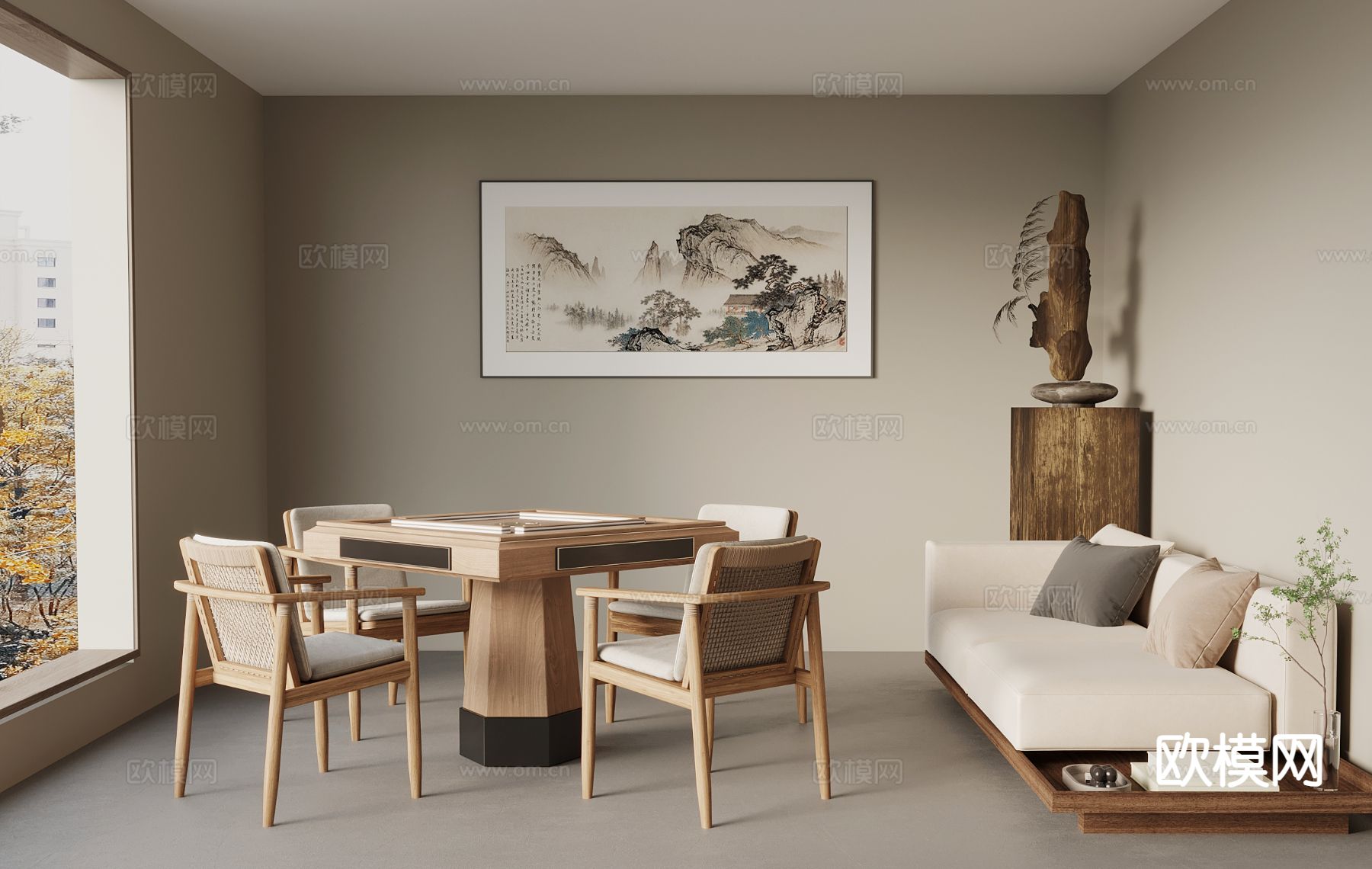 新中式休闲室 麻将房su模型下载（渲染图2）