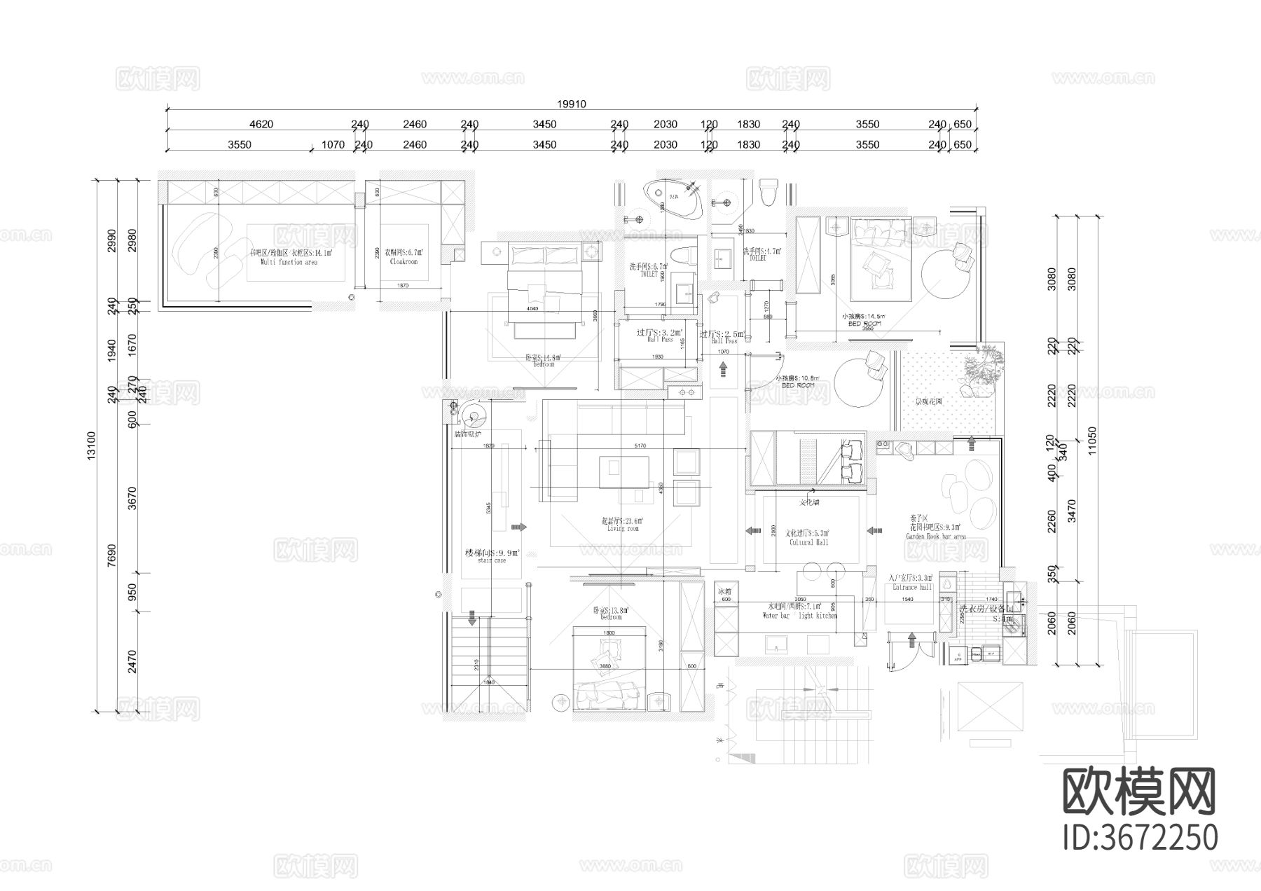 350㎡三层别墅室内cad施工图下载（渲染图3）