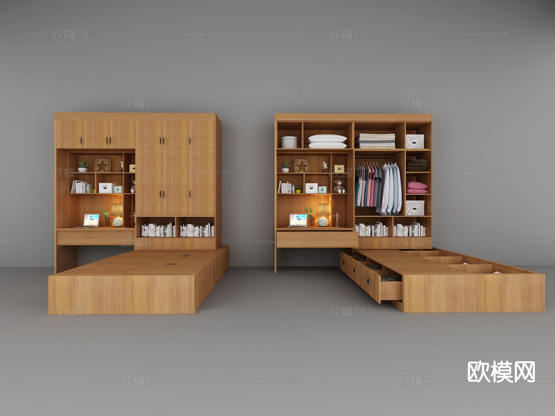 现代榻榻米床具 书桌3d模型下载