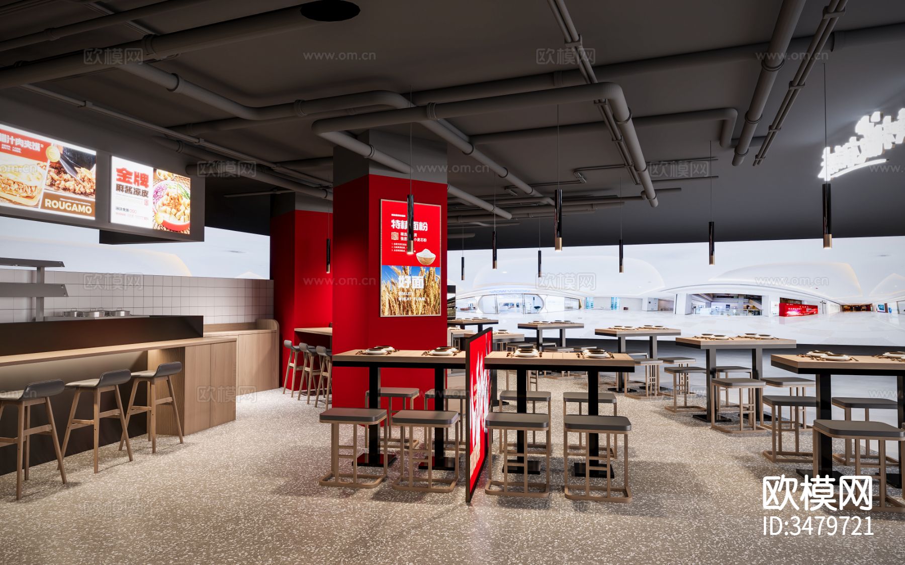 餐饮空间 面馆装修效果图下载（渲染图4）