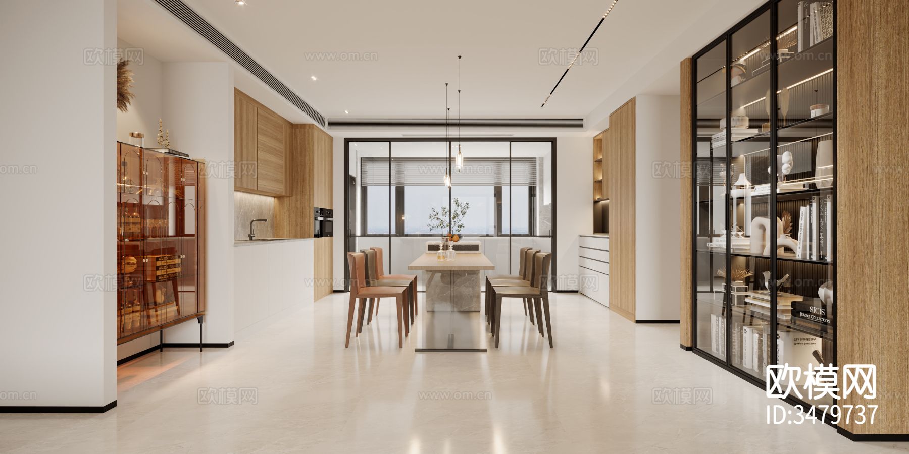 原木风大平层装修效果图下载（渲染图2）