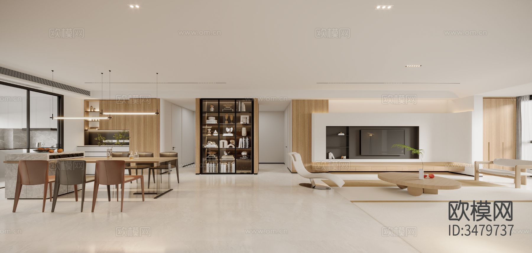 原木风大平层装修效果图下载（渲染图4）