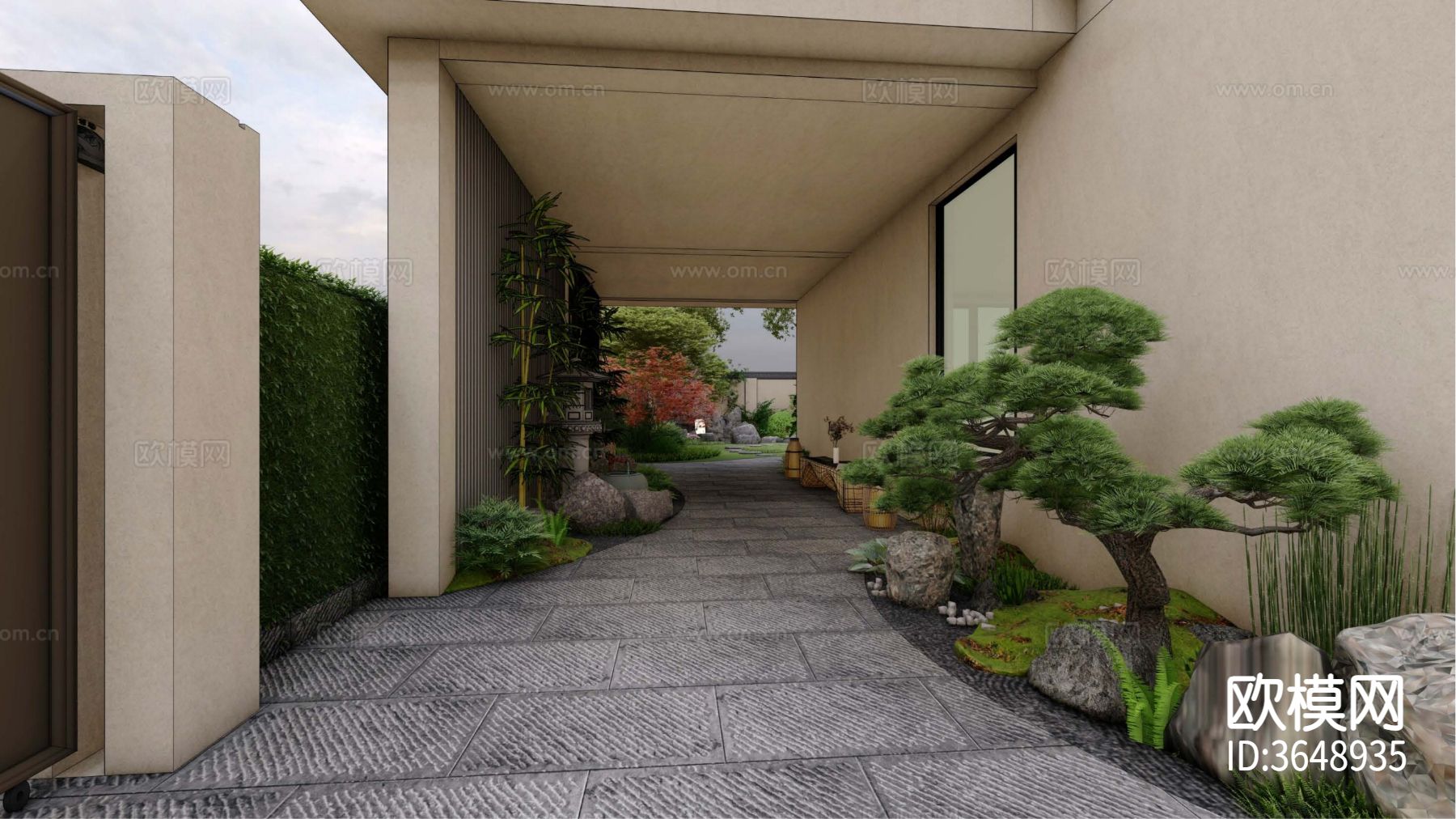 新中式庭院 花园效果图下载（渲染图8）