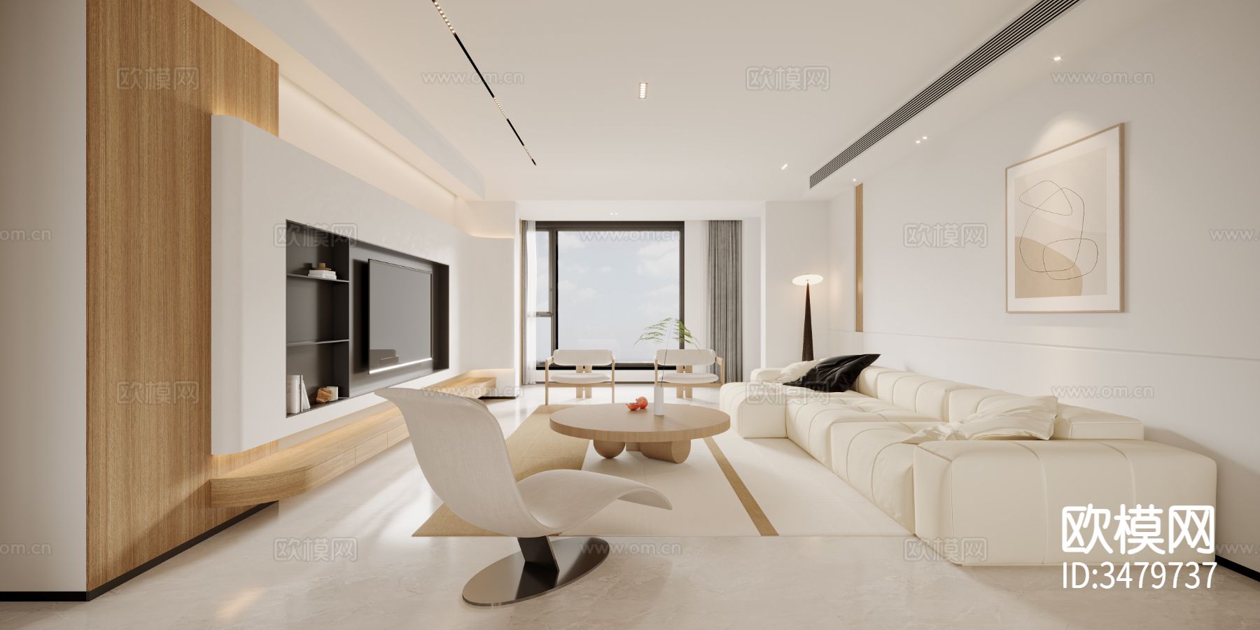 原木风大平层装修效果图下载（渲染图1）