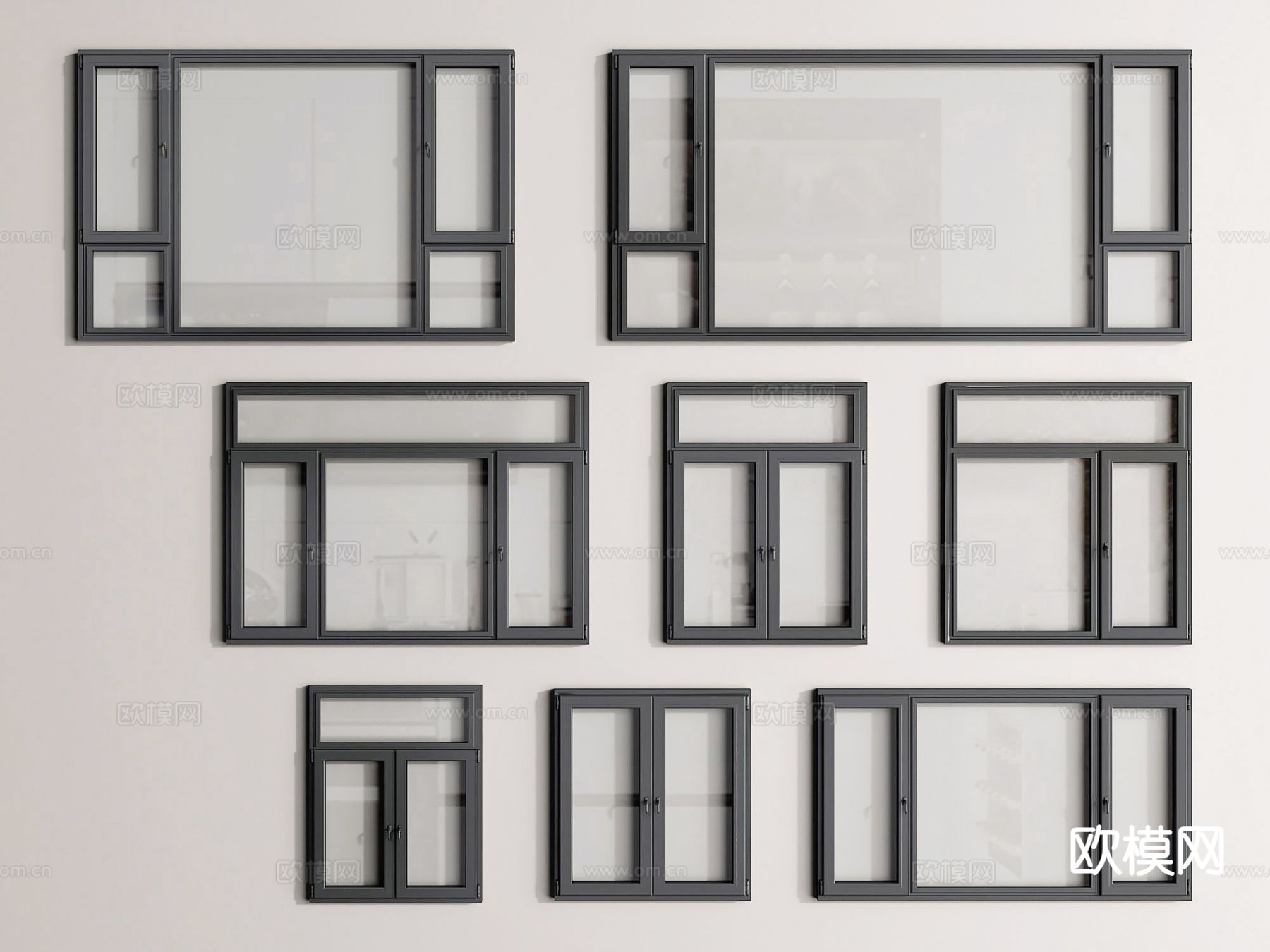 现代窗户 平开窗 落地窗 铝断桥窗户3d模型