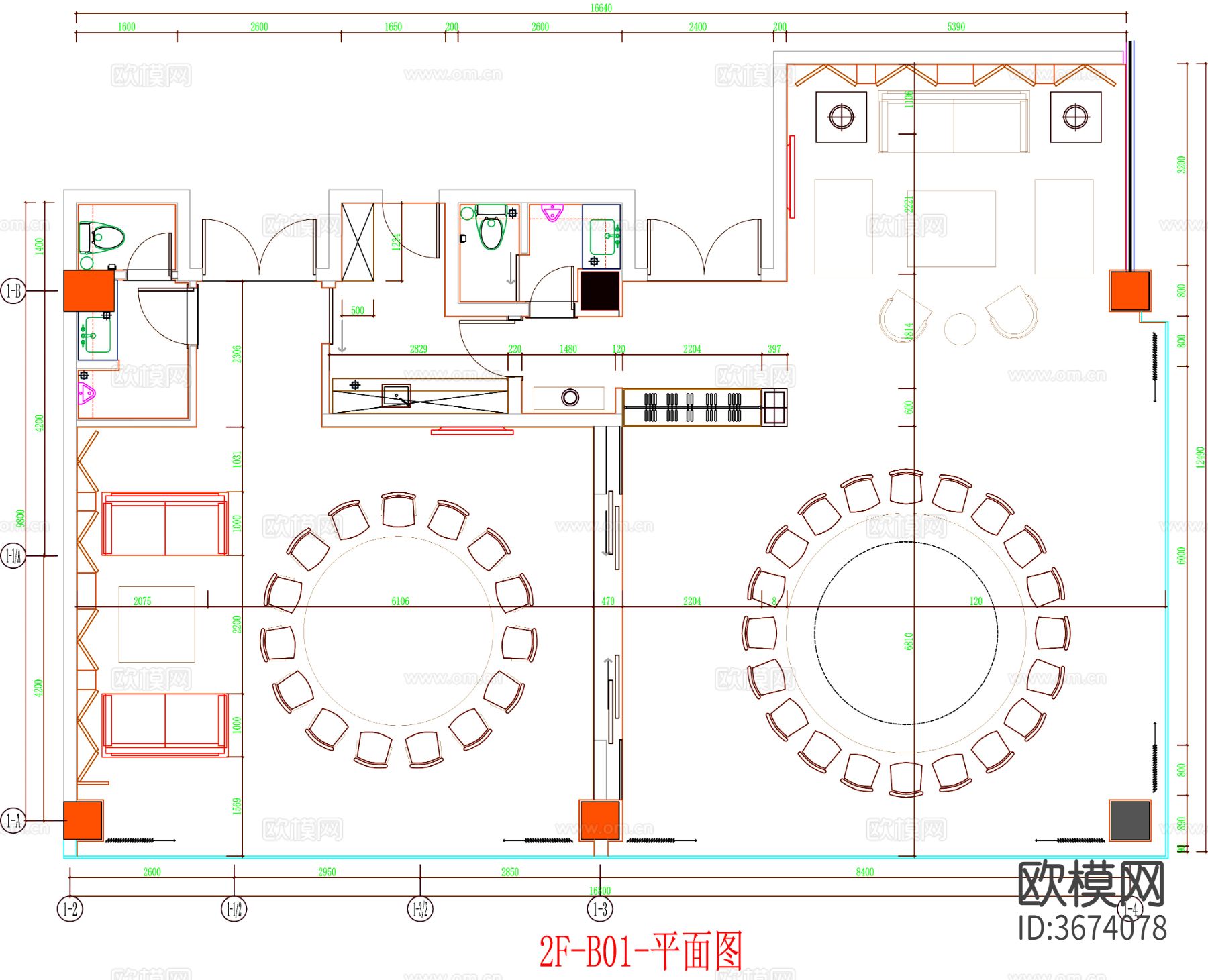 酒店包间 餐厅包间CAD平面图下载（渲染图4）