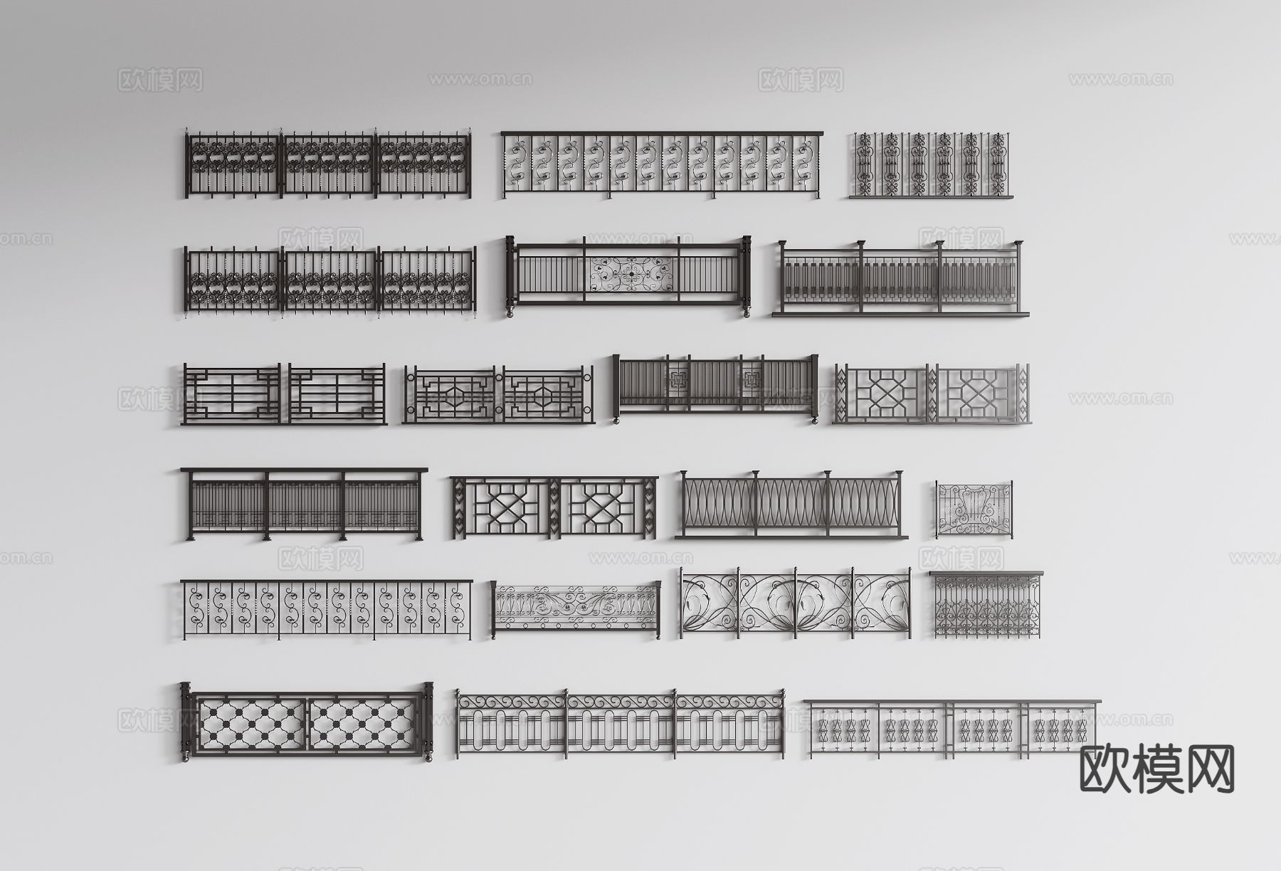 铁艺护栏 防护栏网 铁艺栅栏 栏杆 扶手 围栏3d模型